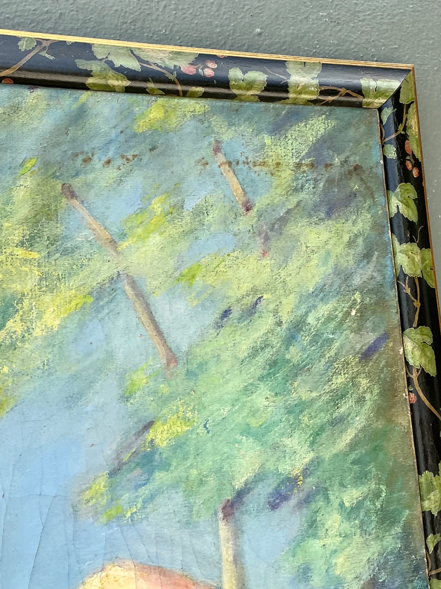 Vintage Hand Painted Portrait of Women in Landscape - Detail view