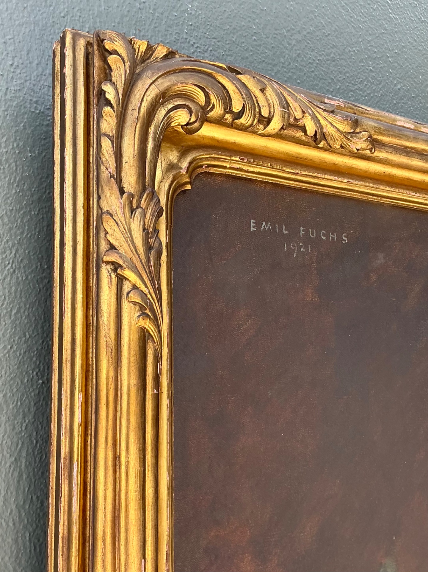 Vintage Emil Fuchs Woman's Portrait in Gilt Frame - Top view