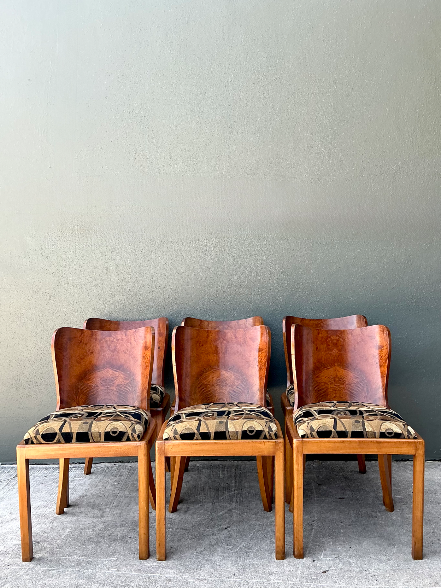Vintage Art Deco Style Burl Wood Dining Chairs - Set of 6 - Detail view