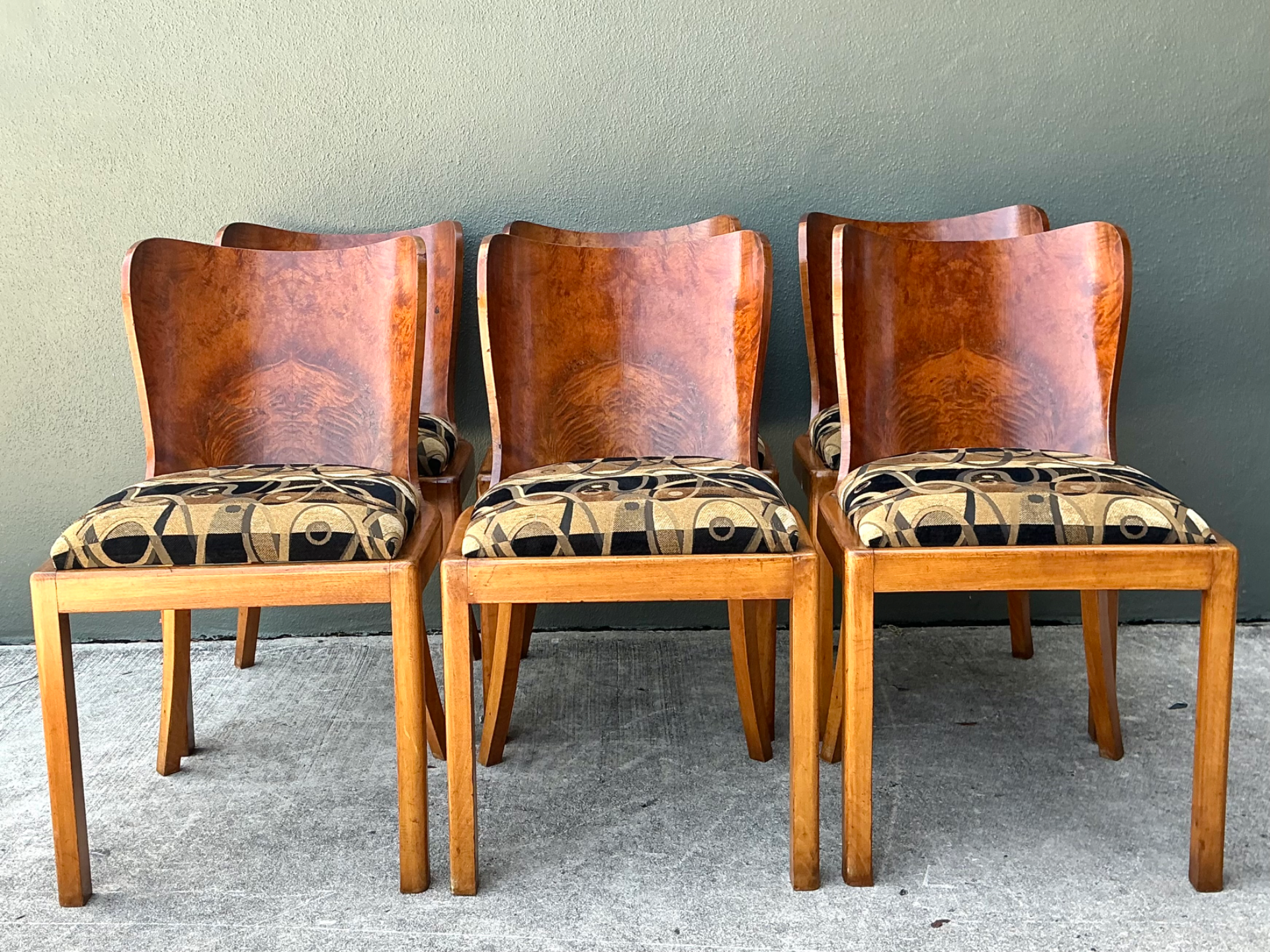 Vintage Art Deco Style Burl Wood Dining Chairs - Set of 6 - Top view