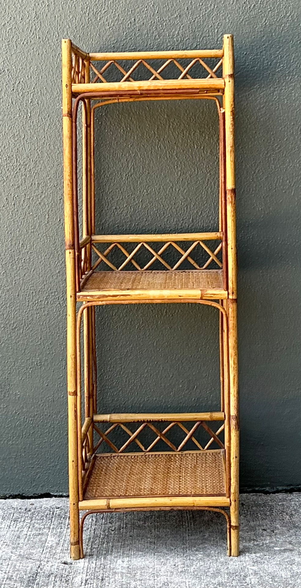 Vintage Rattan Three-Tier Shelf - Back view