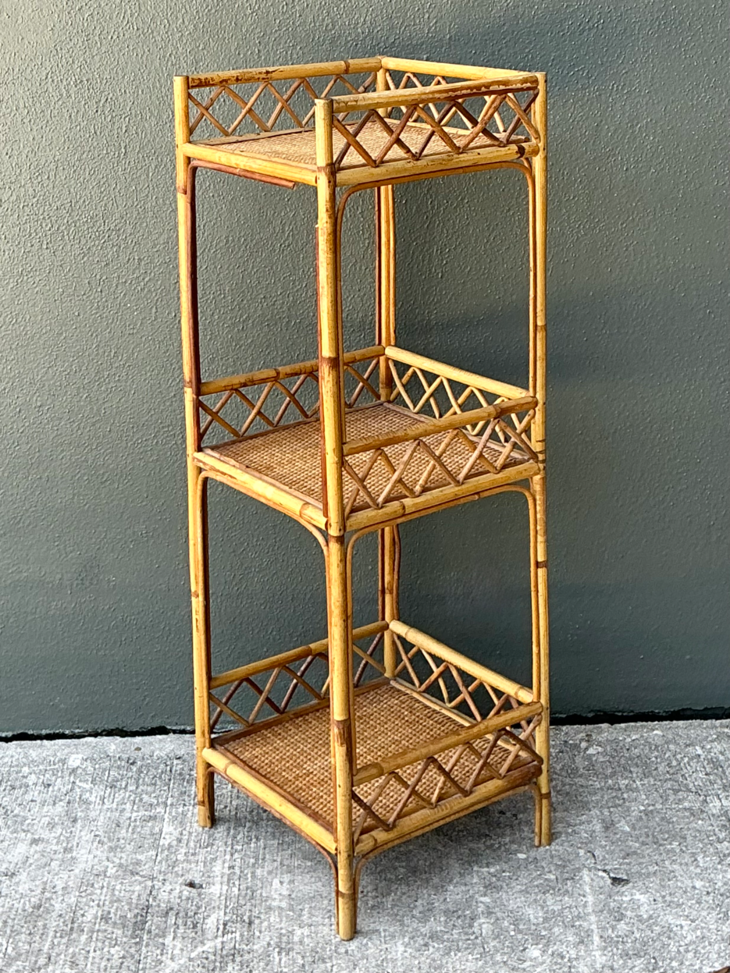 Vintage Rattan Three-Tier Shelf - Top view