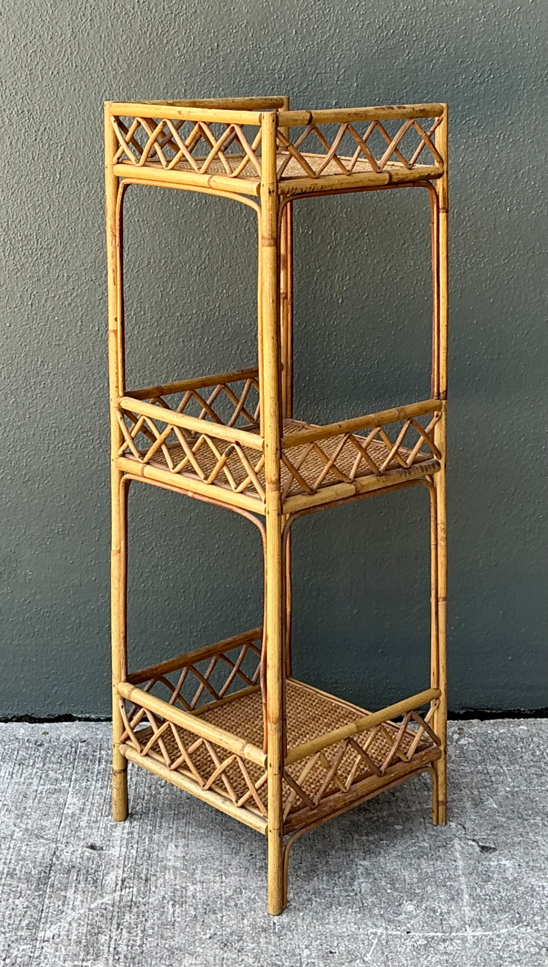 Vintage Rattan Three-Tier Shelf - Side view