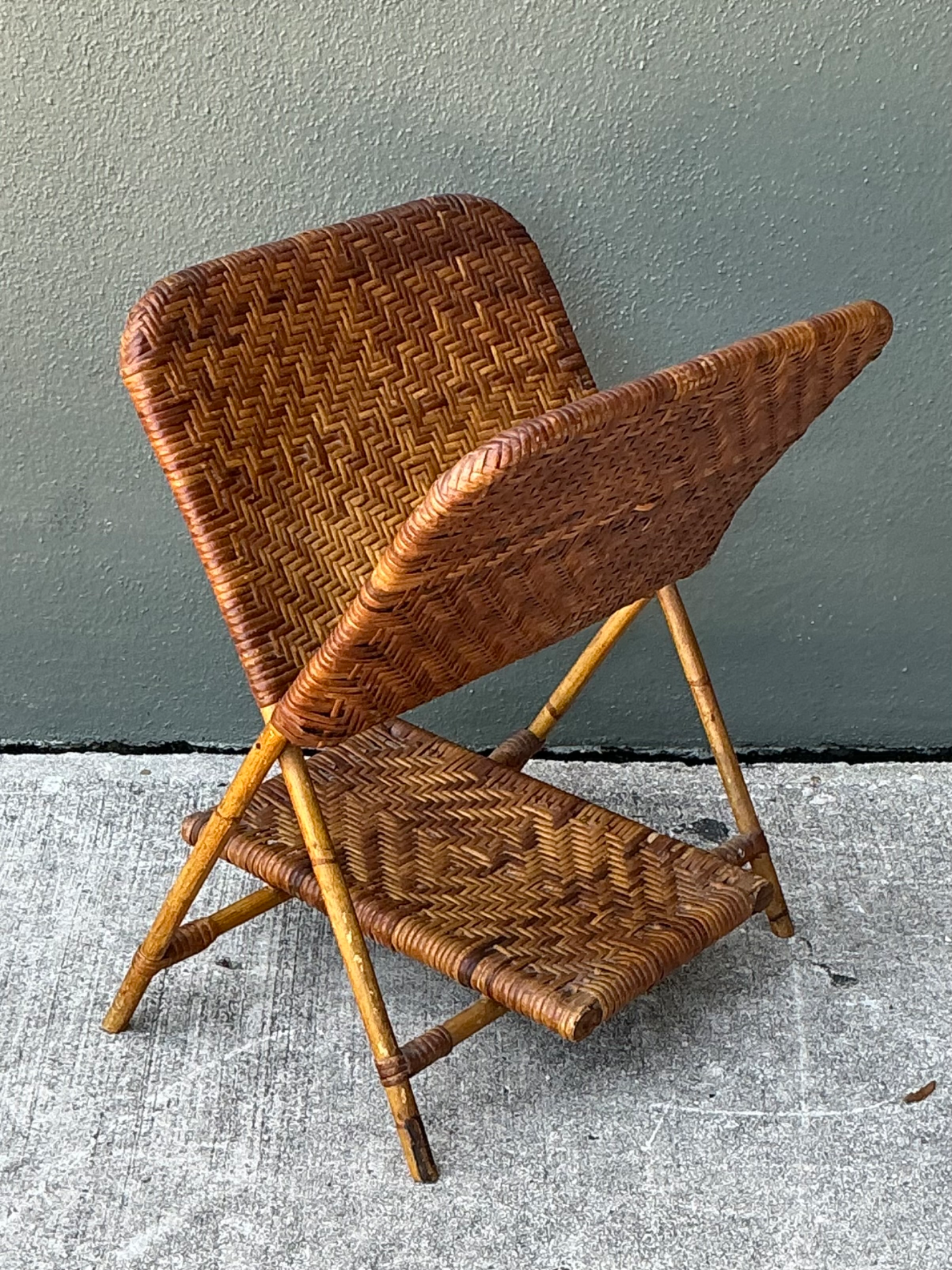 Vintage Rattan Folding Newspaper Holder - Top view
