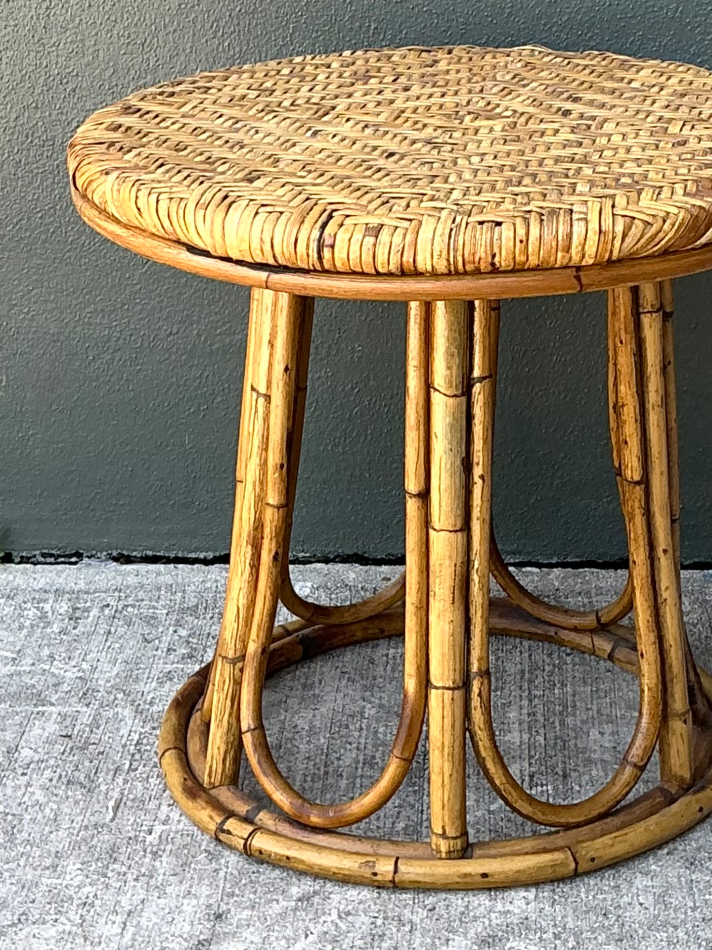 Vintage Woven Rattan Accent Table - Back view
