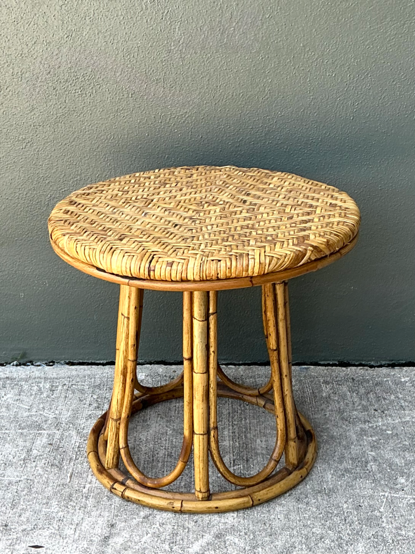 Vintage Woven Rattan Accent Table - Detail view