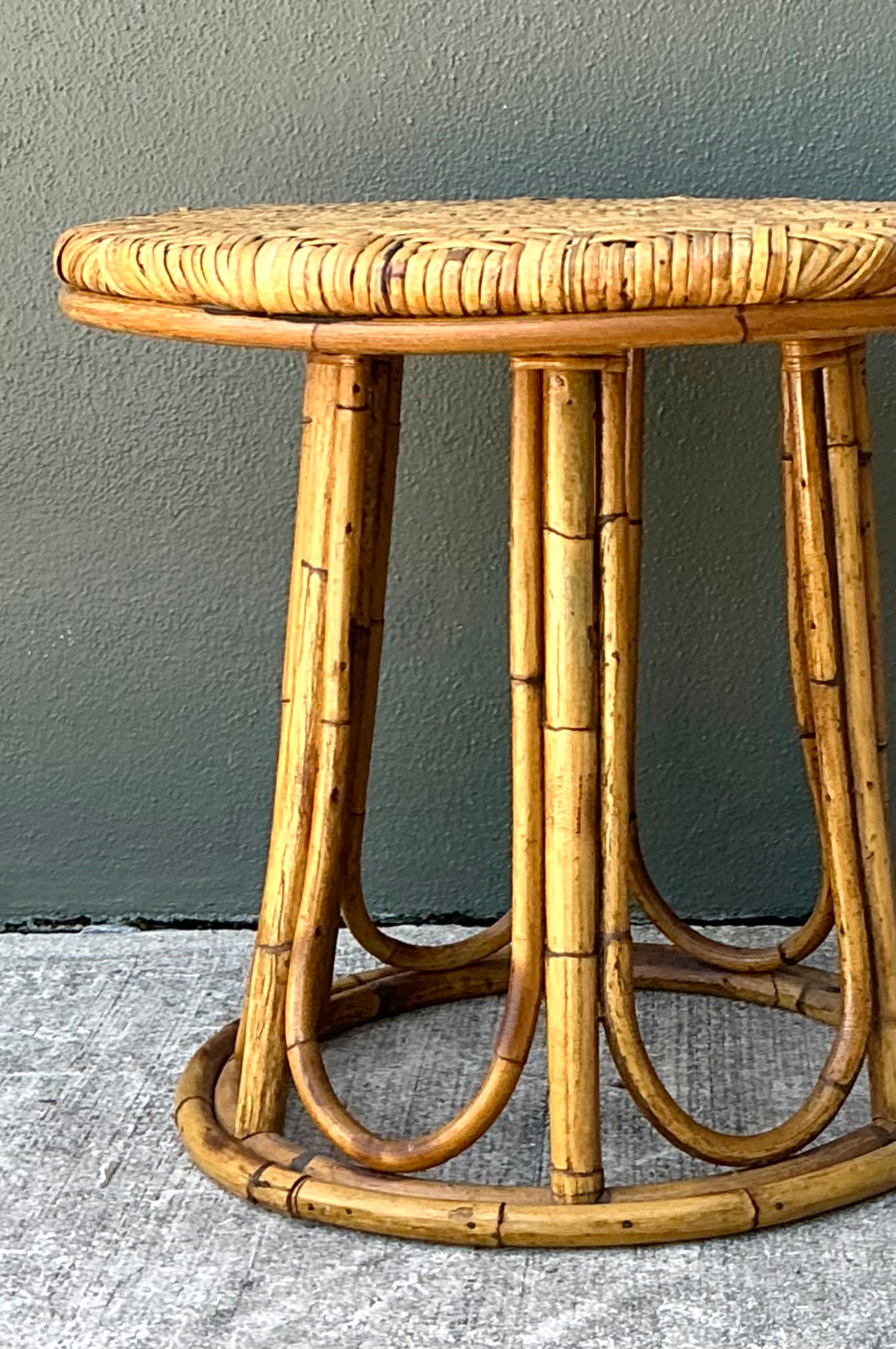 Vintage Woven Rattan Accent Table - Top view