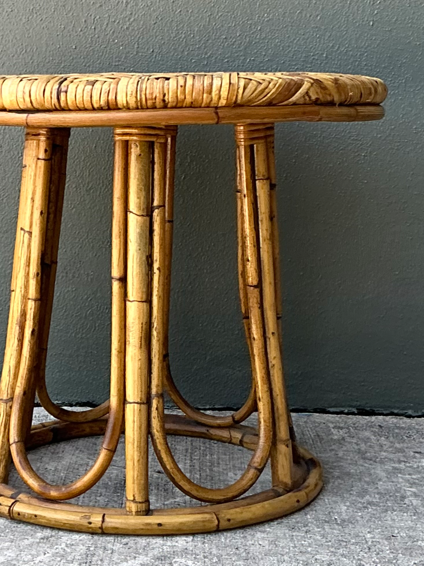 Vintage Woven Rattan Accent Table - Side view