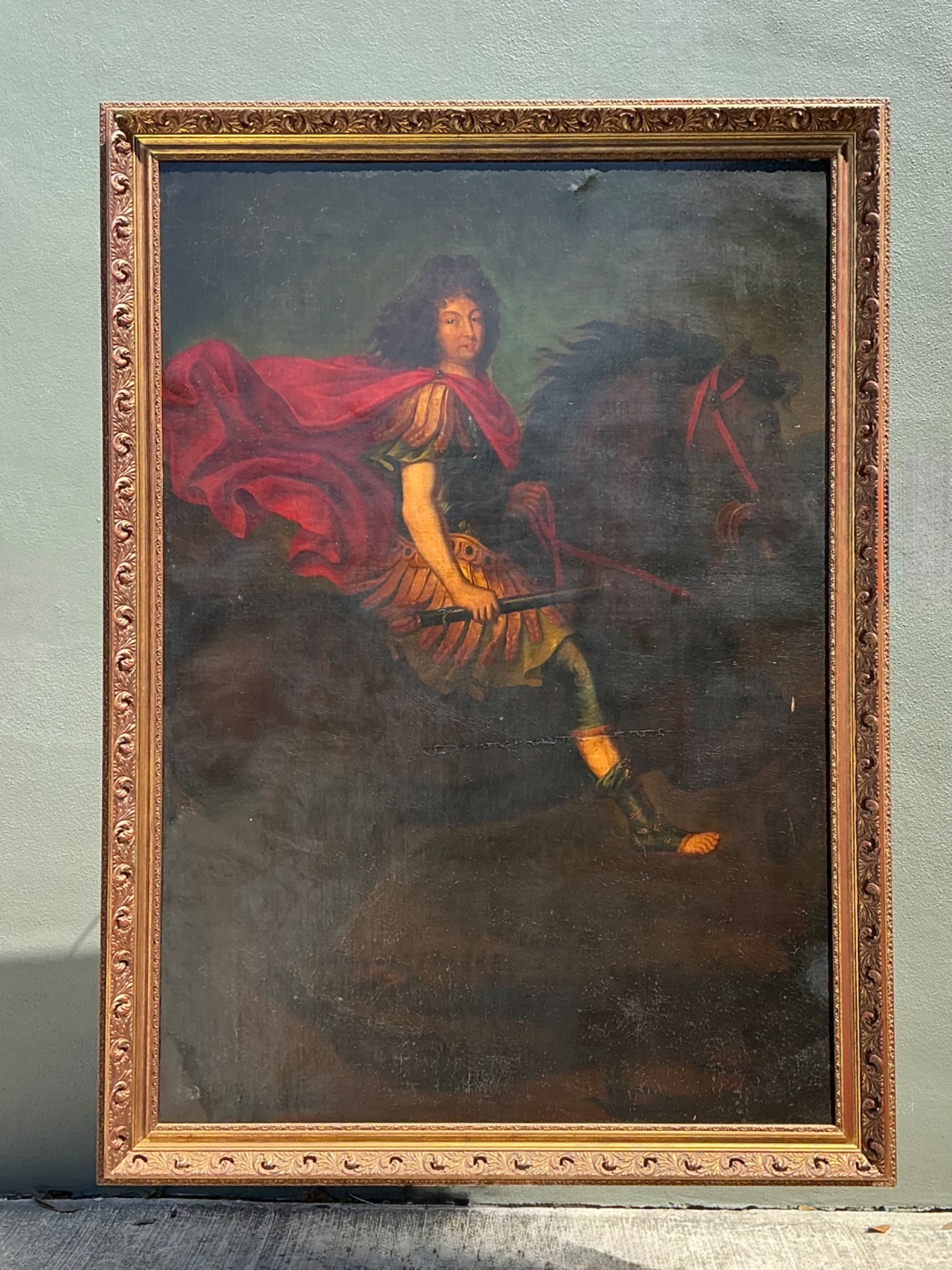Vintage Monumental Original Oil Portrait Of Nobleman - Top view