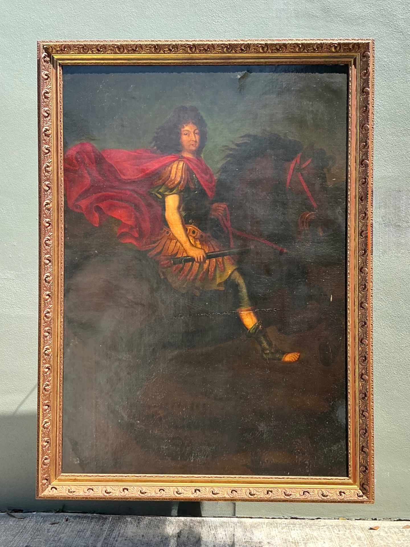Vintage Monumental Original Oil Portrait Of Nobleman - Back view
