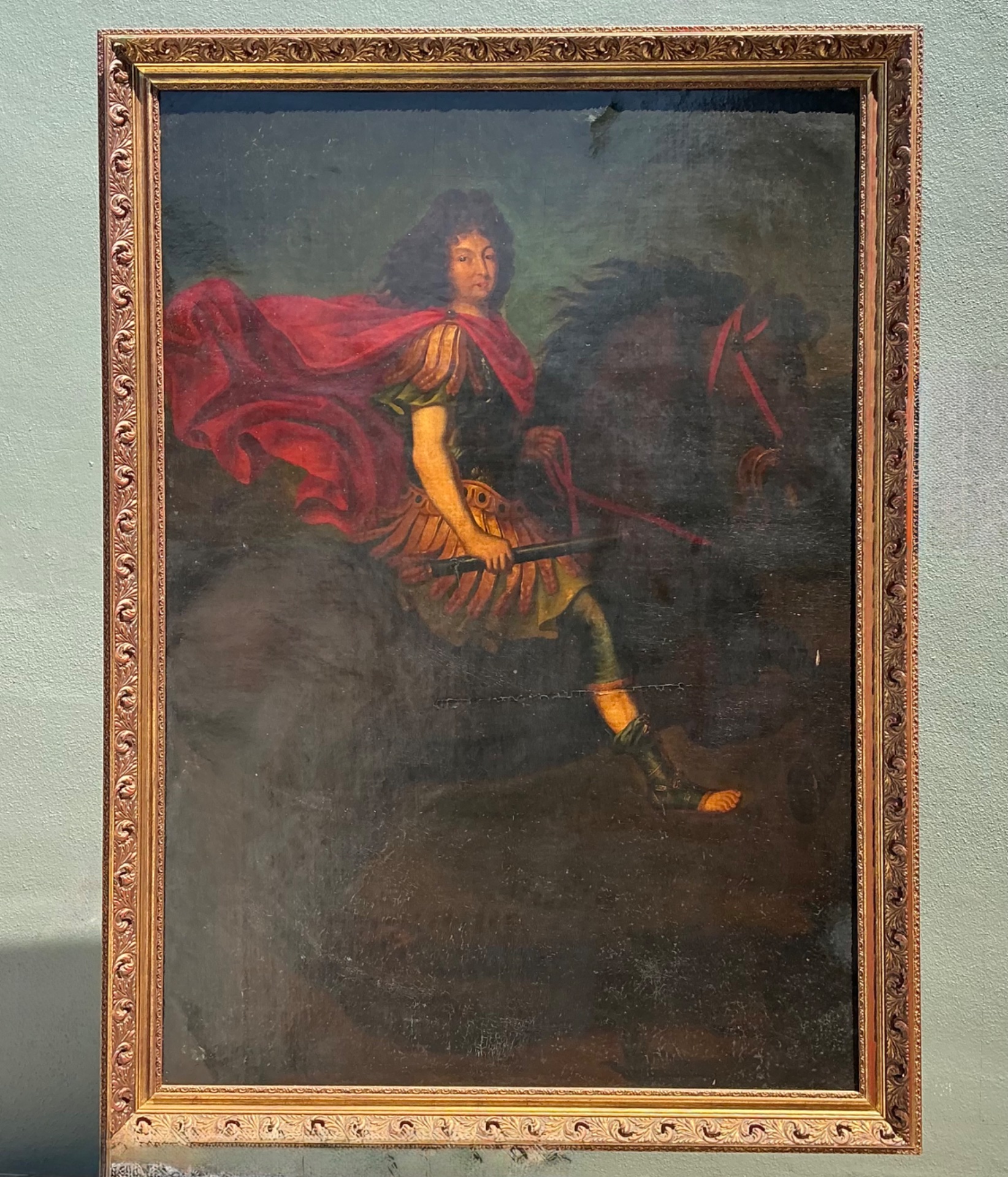 Vintage Monumental Original Oil Portrait Of Nobleman - Detail view