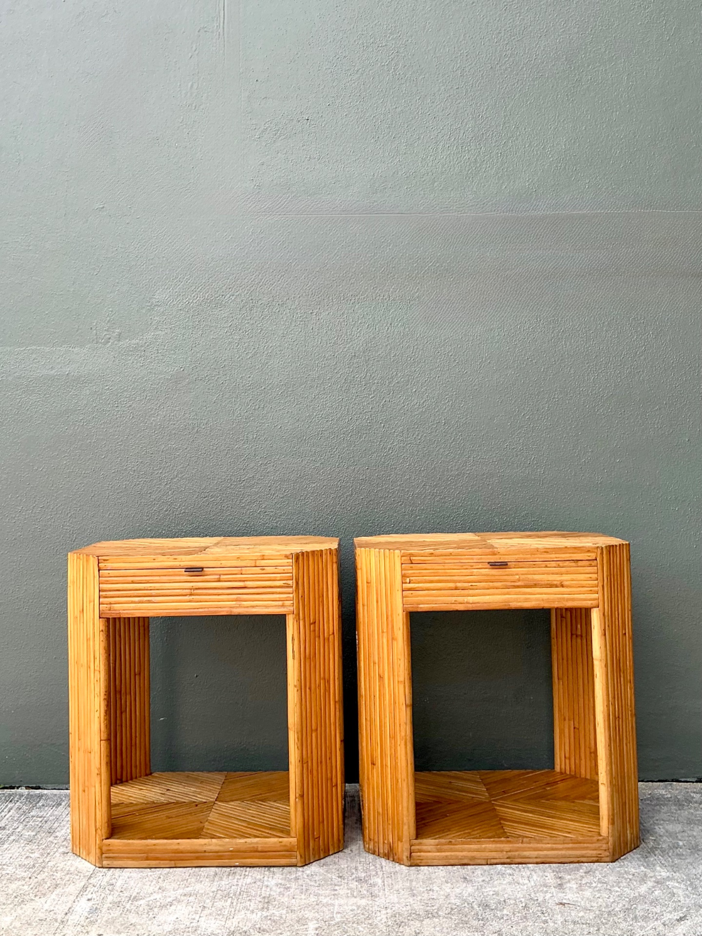 Vintage Rattan Hexagonal Night Stands  - A Pair - Detail view