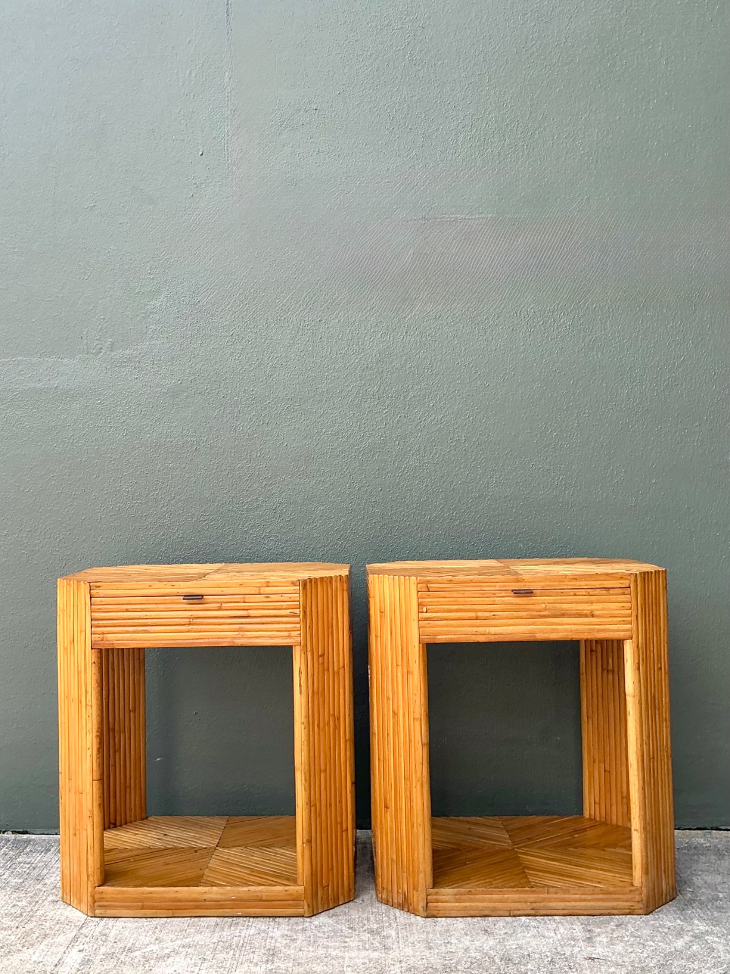 Vintage Rattan Hexagonal Night Stands - A Pair - Top view