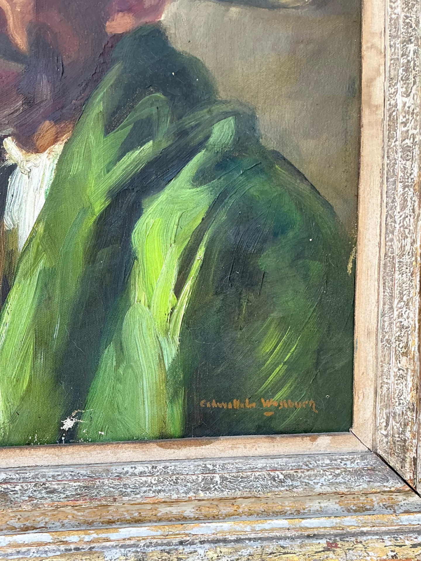 Vintage Framed Oil Painting of Man in Hat - Back view