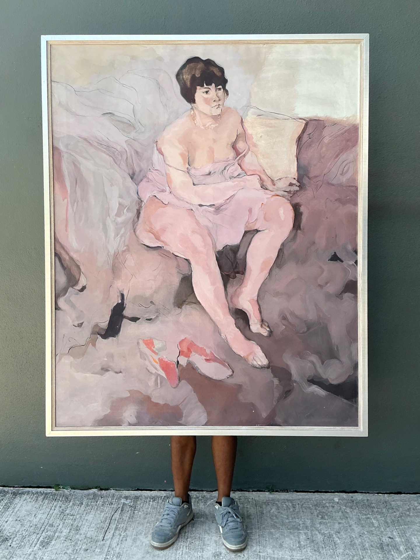 Vintage Framed Figurative Oil Painting - Top view