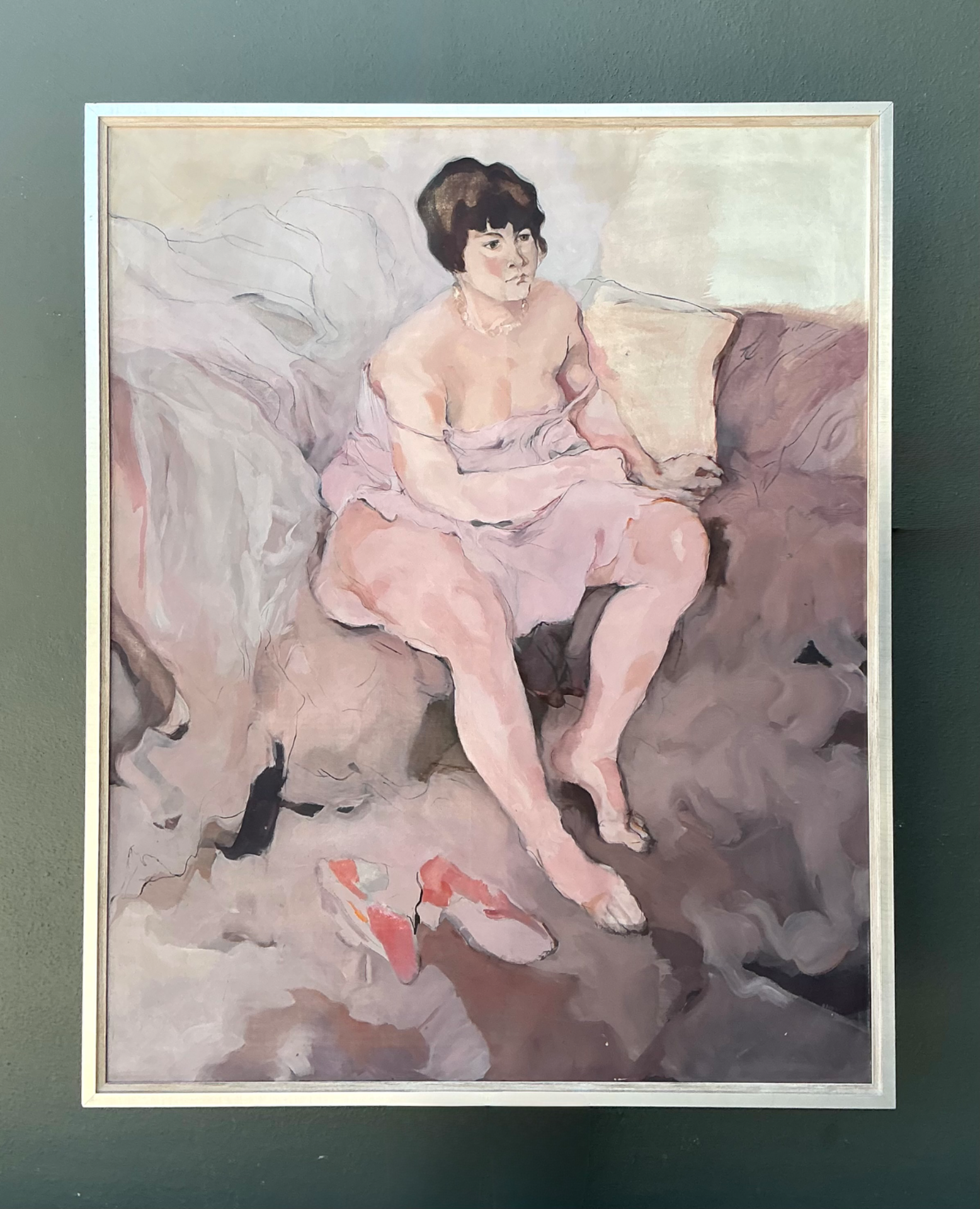 Vintage Framed Figurative Oil Painting - Side view
