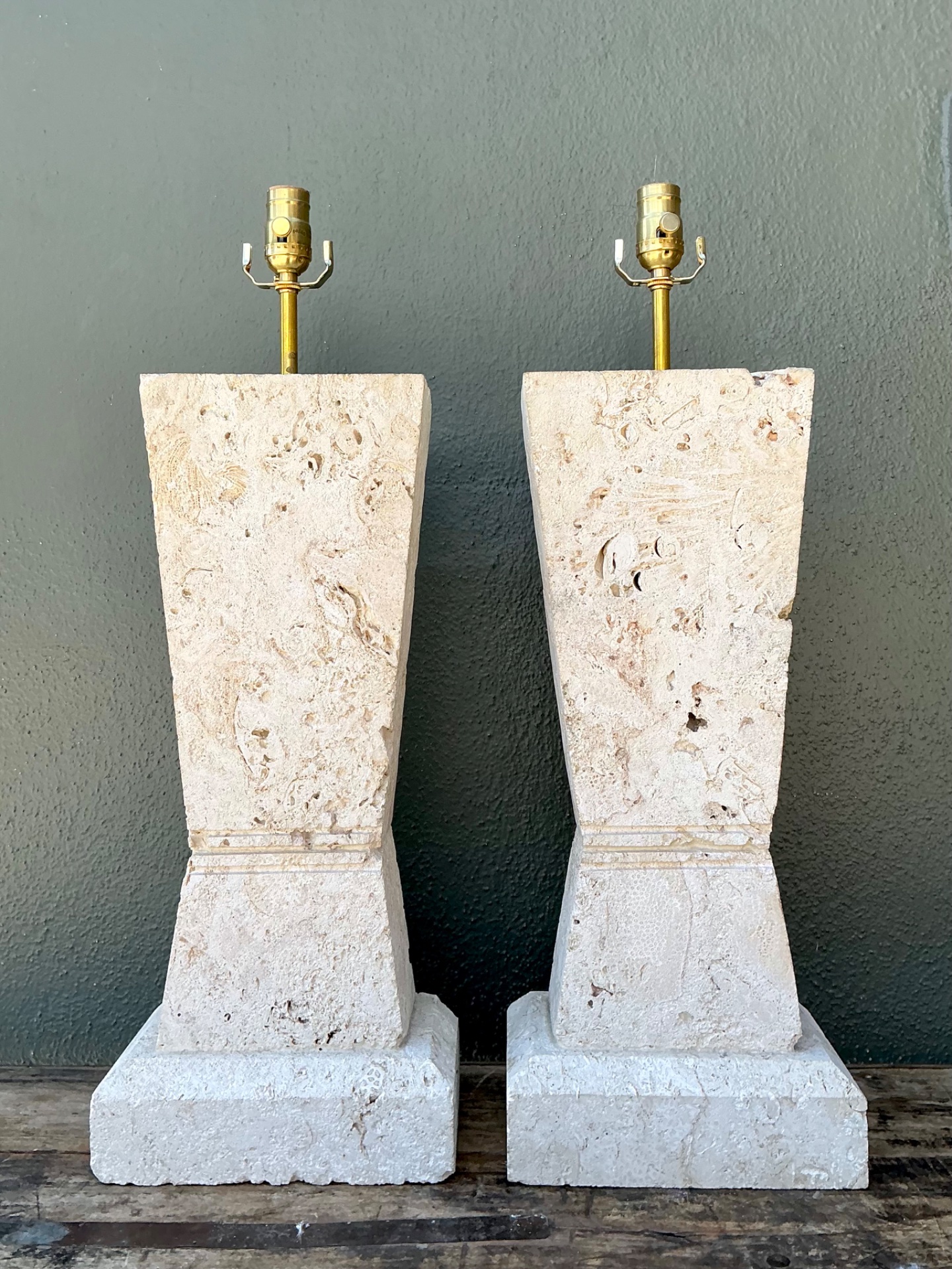 Vintage Cut Coral Table Lamps - A Pair - Side view