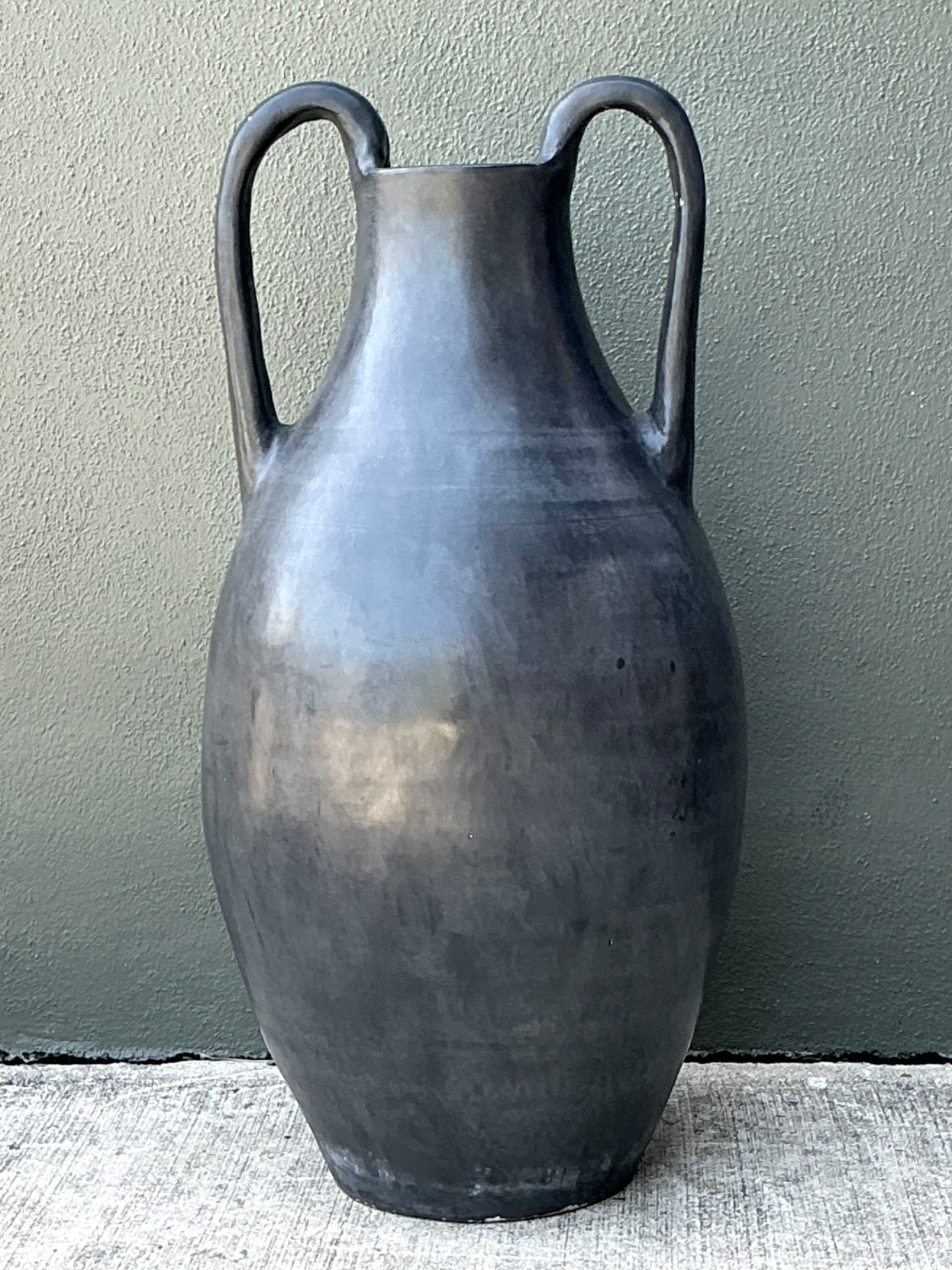 Vintage Large Black Ceramic Amphora Vase - Detail view