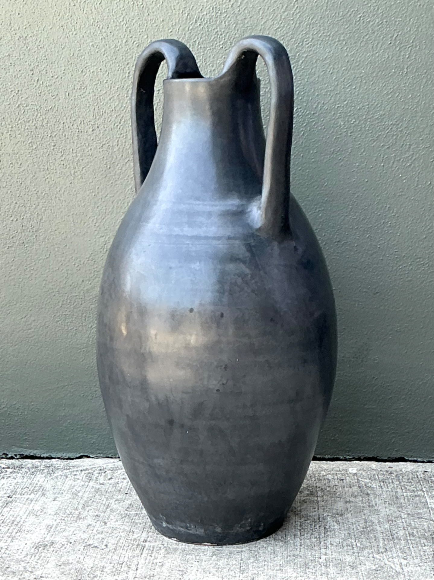 Vintage Large Black Ceramic Amphora Vase - Back view