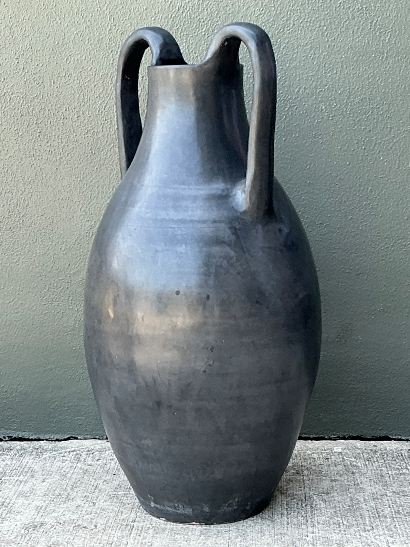 Vintage Large Black Ceramic Amphora Vase - Top view