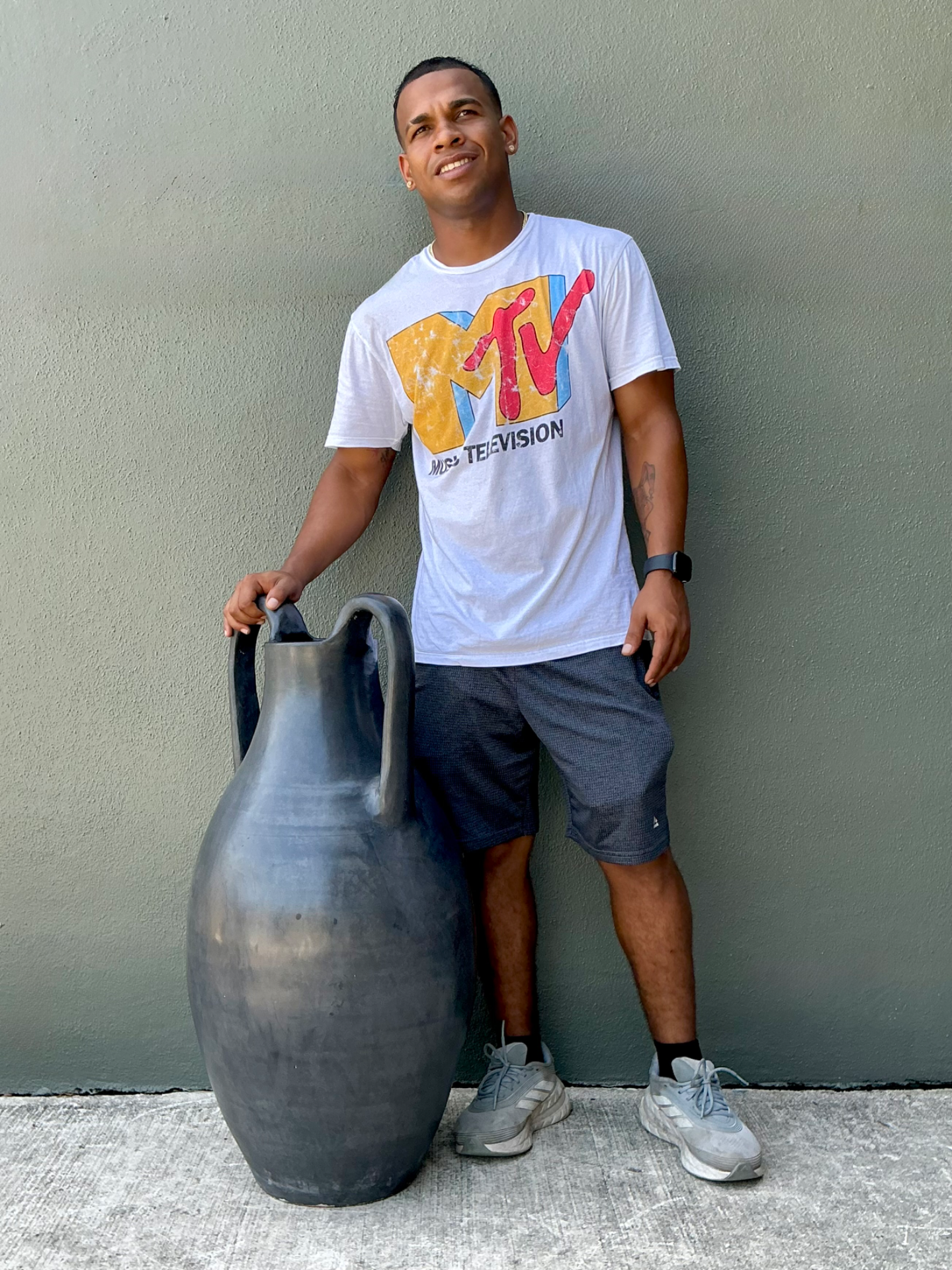 Vintage Large Black Ceramic Amphora Vase - Side view