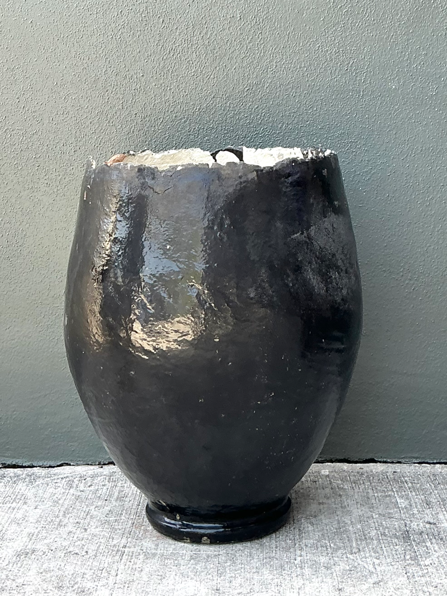 Vintage Large Black Ceramic Floor Vase - Top view