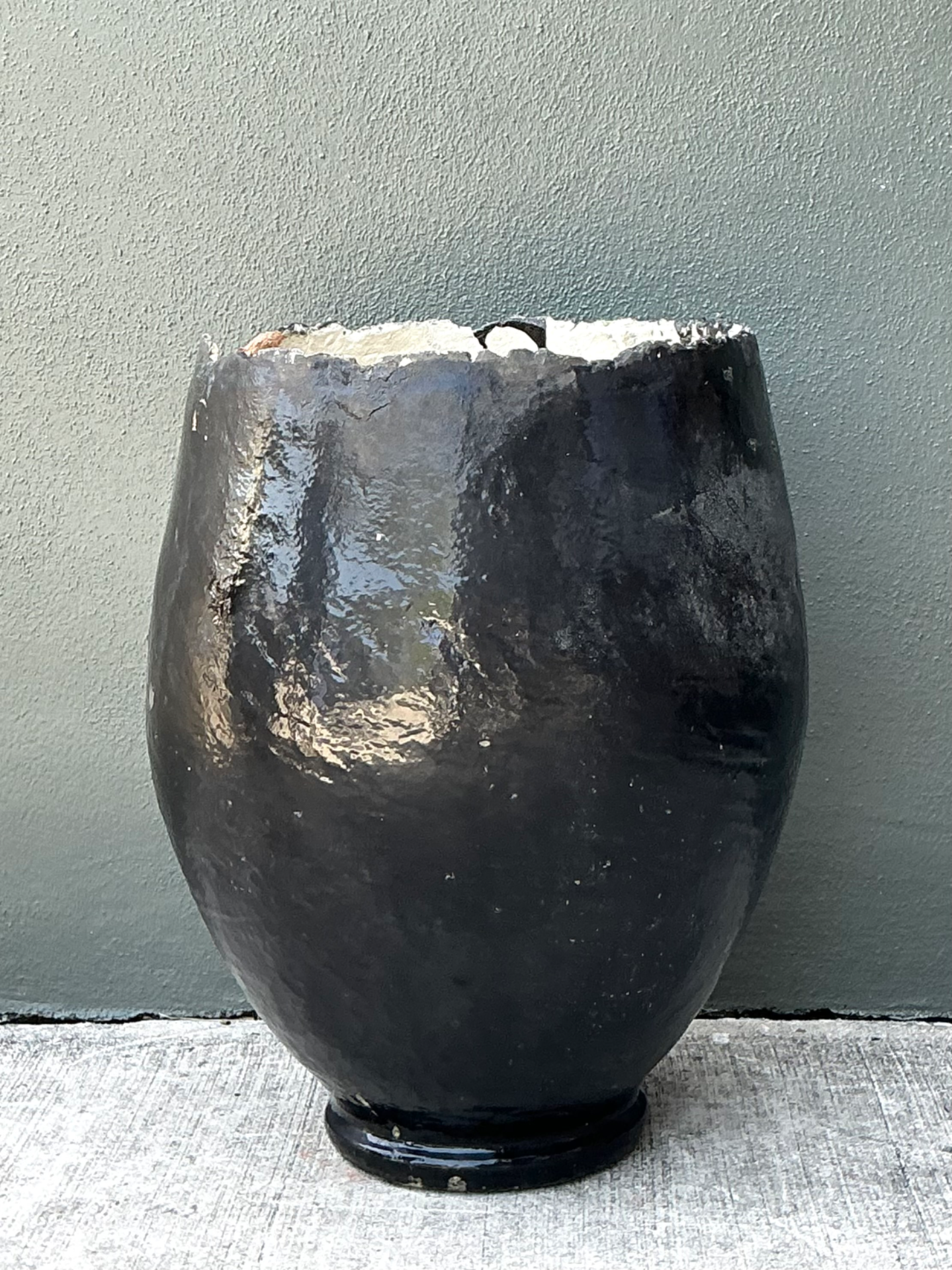Vintage Large Black Ceramic Floor Vase - Back view
