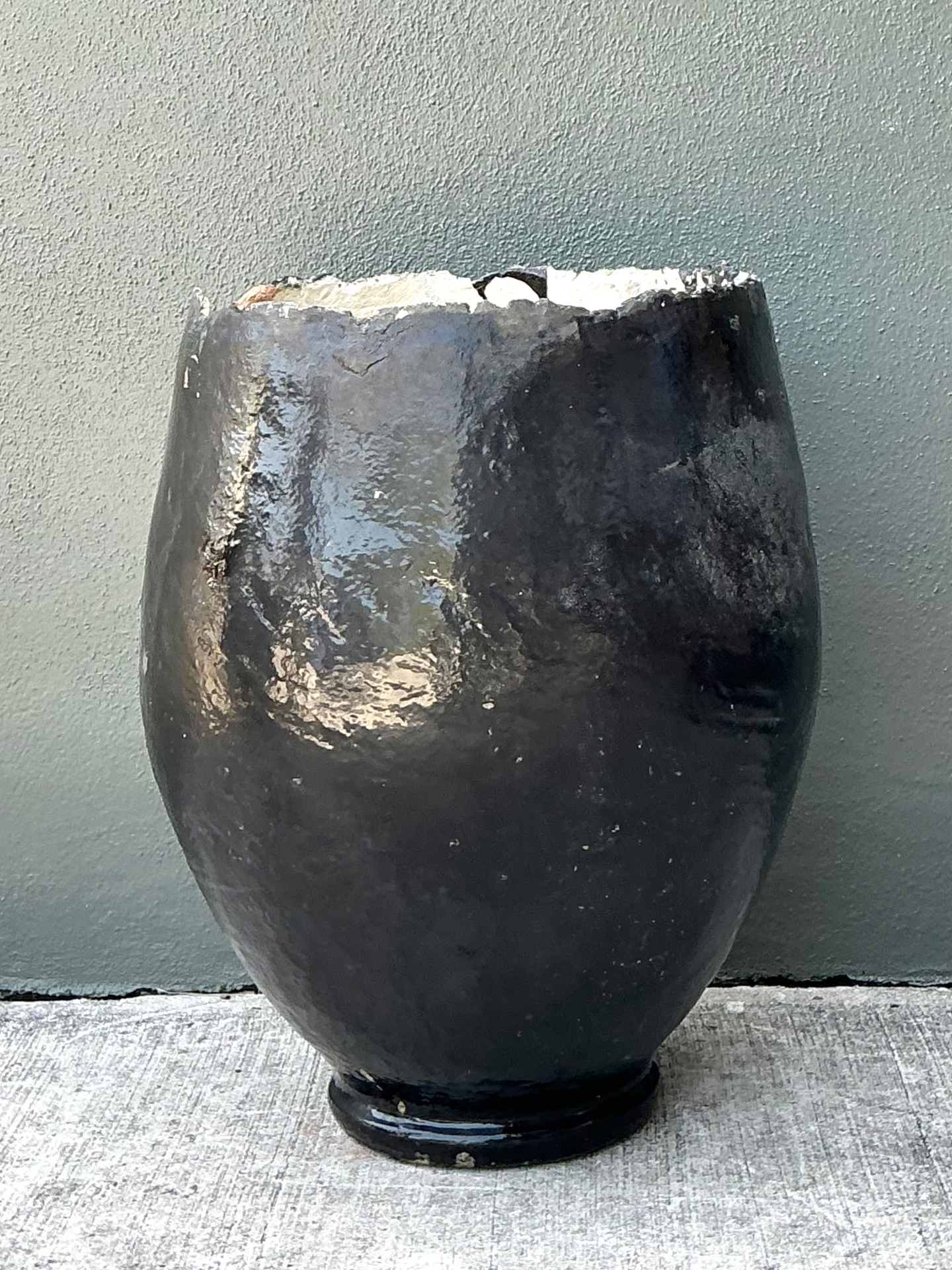 Vintage Large Black Ceramic Floor Vase - Detail view