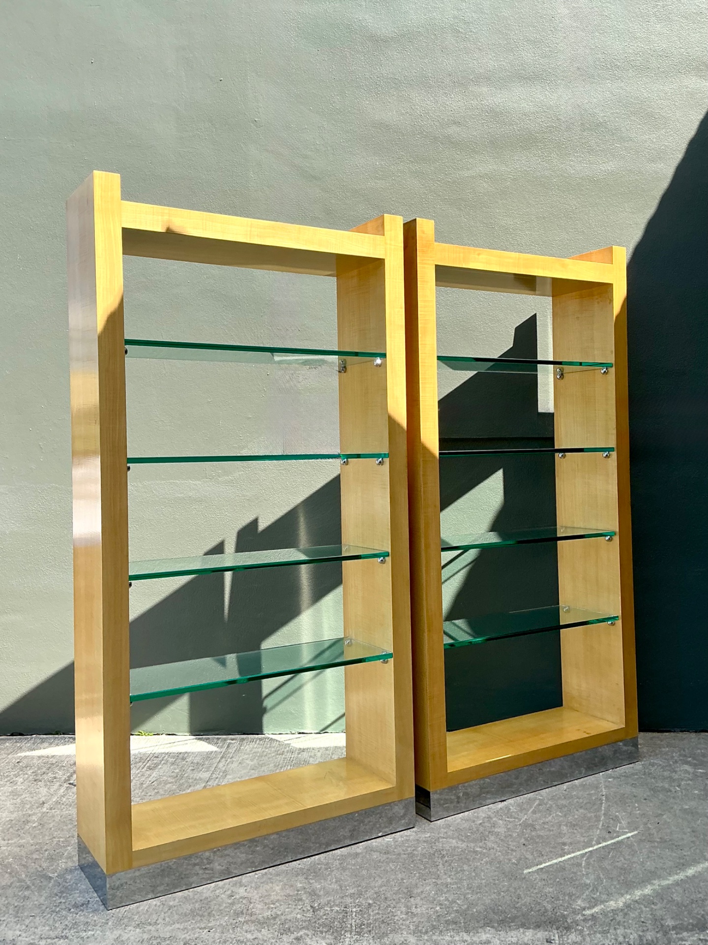 Vintage Maple And Chrome Etagere After Karl Springer - A Pair - Side view