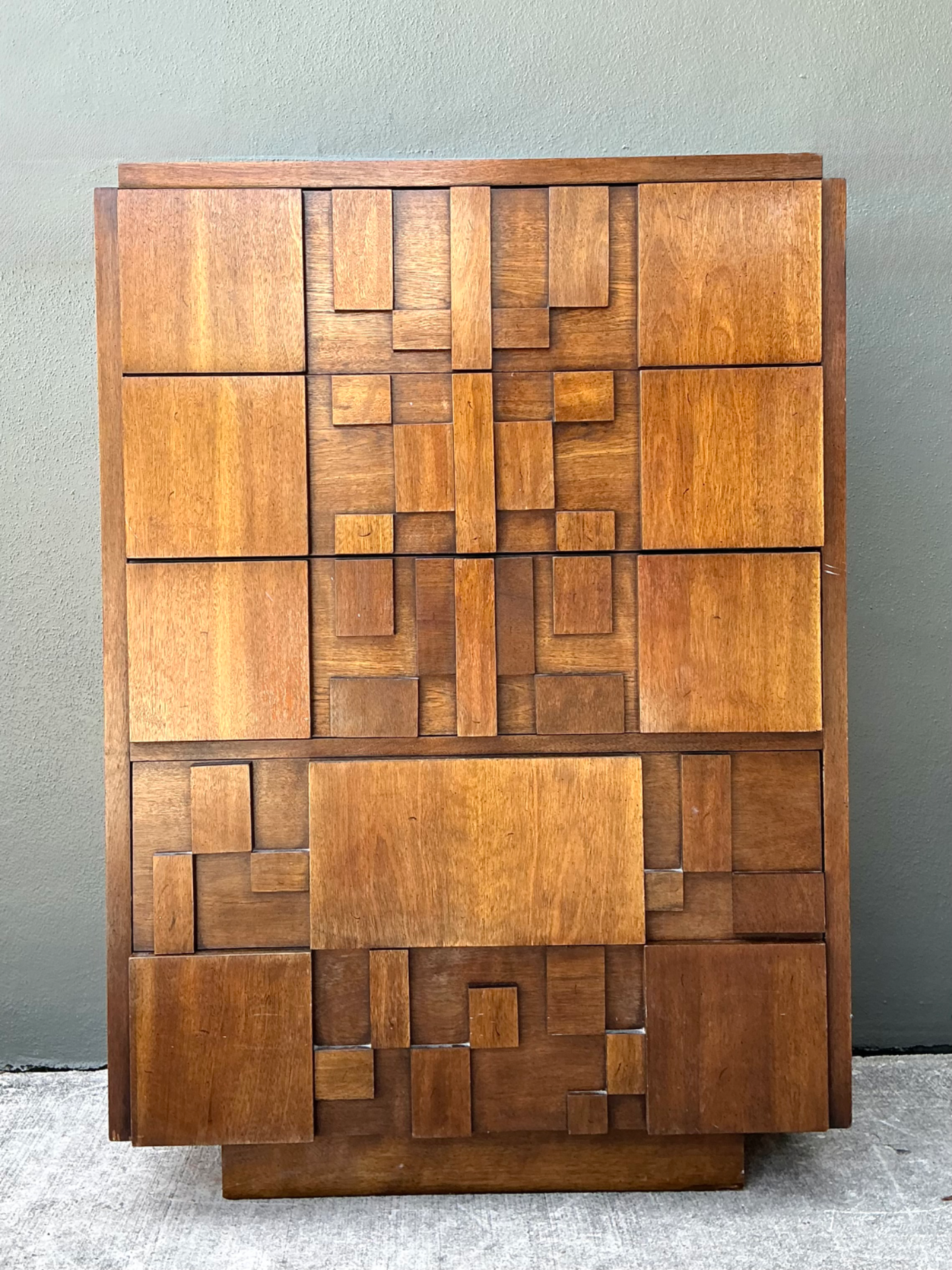 Vintage Lane “Mosaics” Brutalist Tall Chest Of Drawers - Side view