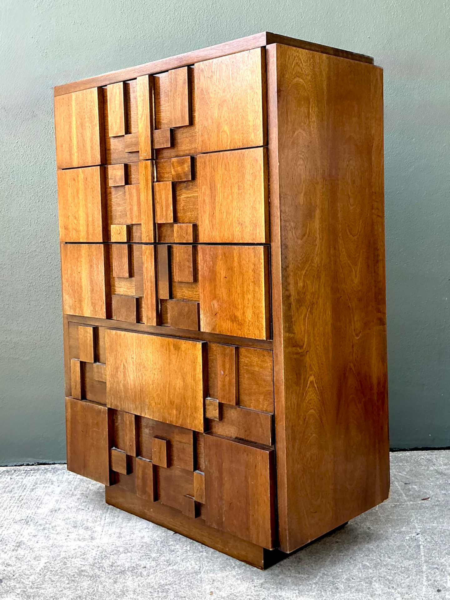 Vintage Lane “Mosaics” Brutalist Tall Chest Of Drawers - Top view