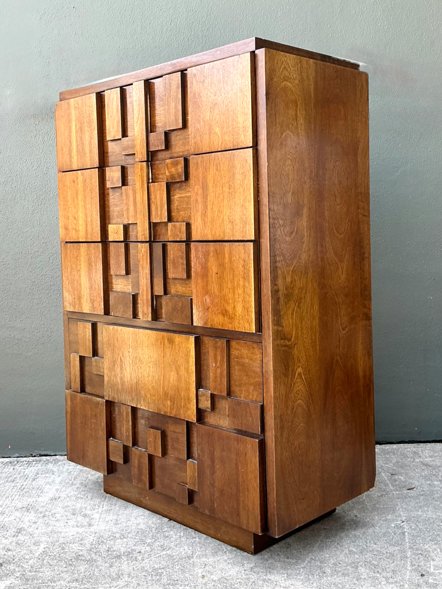 Vintage Lane “Mosaics” Brutalist Tall Chest Of Drawers - Detail view