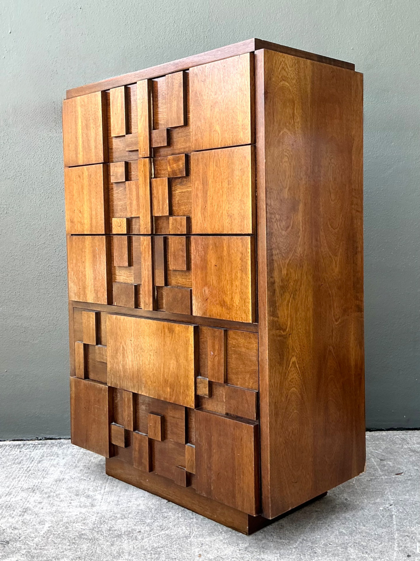 Vintage Lane “Mosaics” Brutalist Tall Chest Of Drawers - Back view
