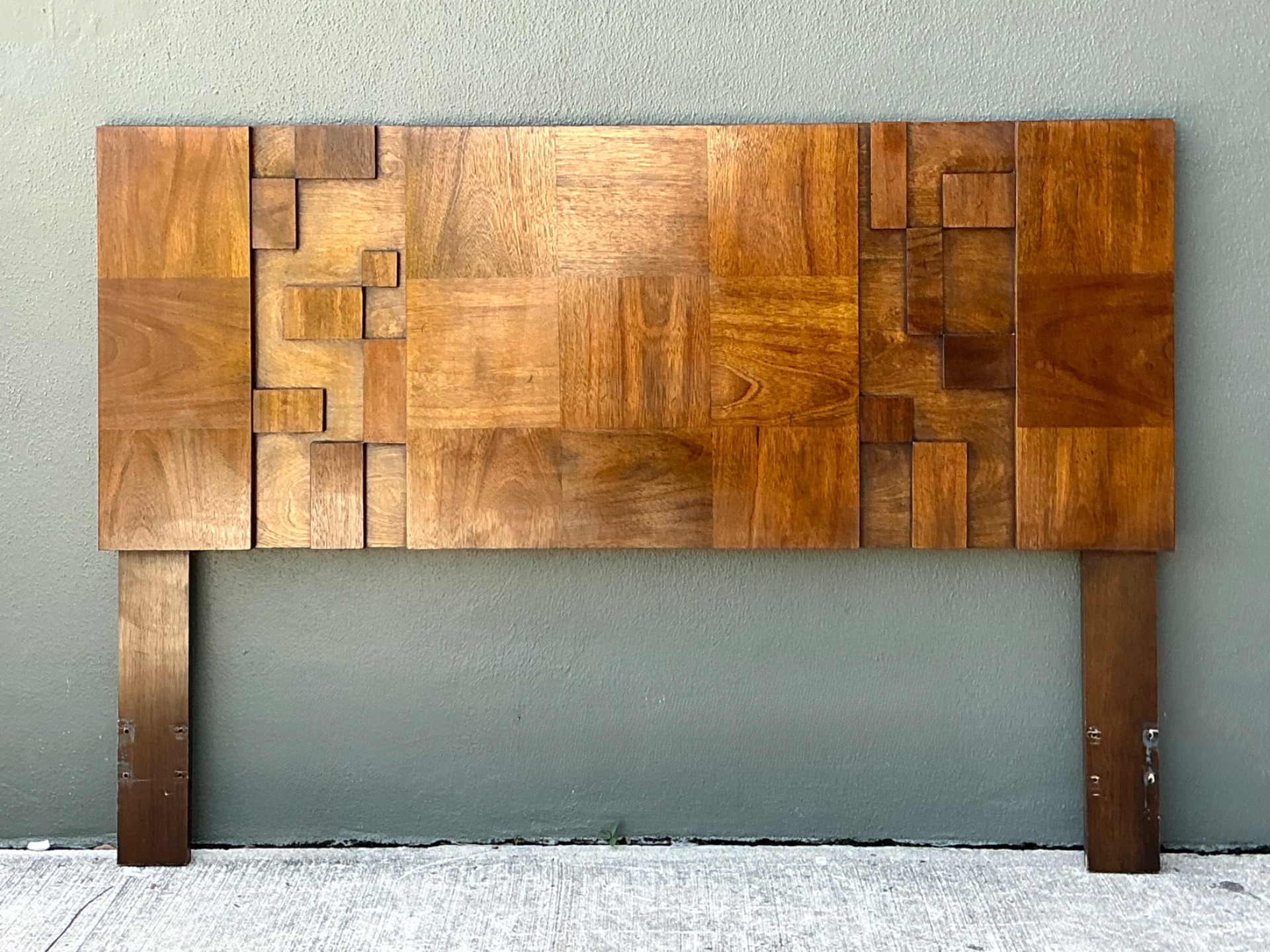 Vintage Lane “Mosaics” Brutalist Wood Queen Headboard - Top view