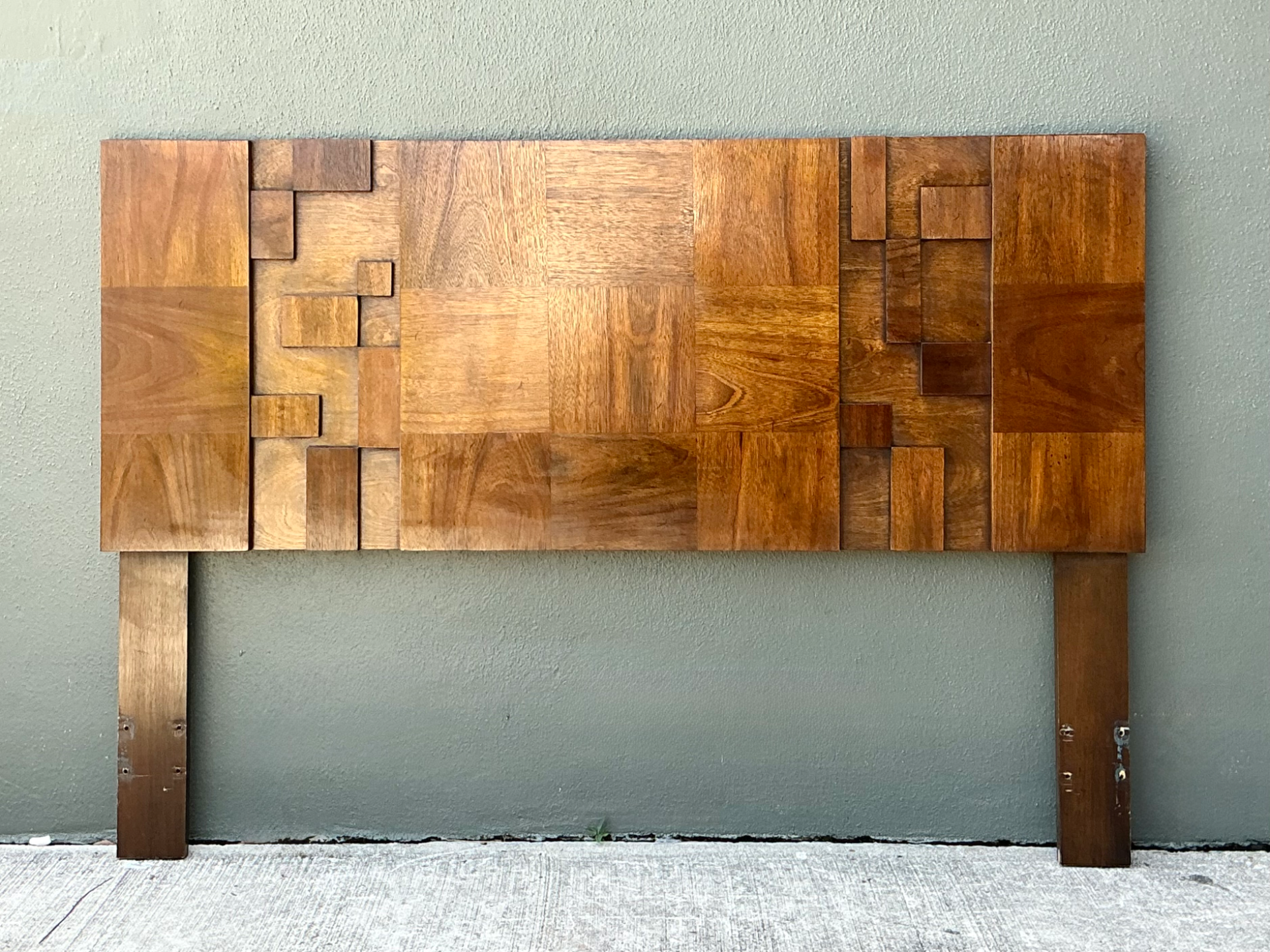 Vintage Lane “Mosaics” Brutalist Wood Queen Headboard - Back view