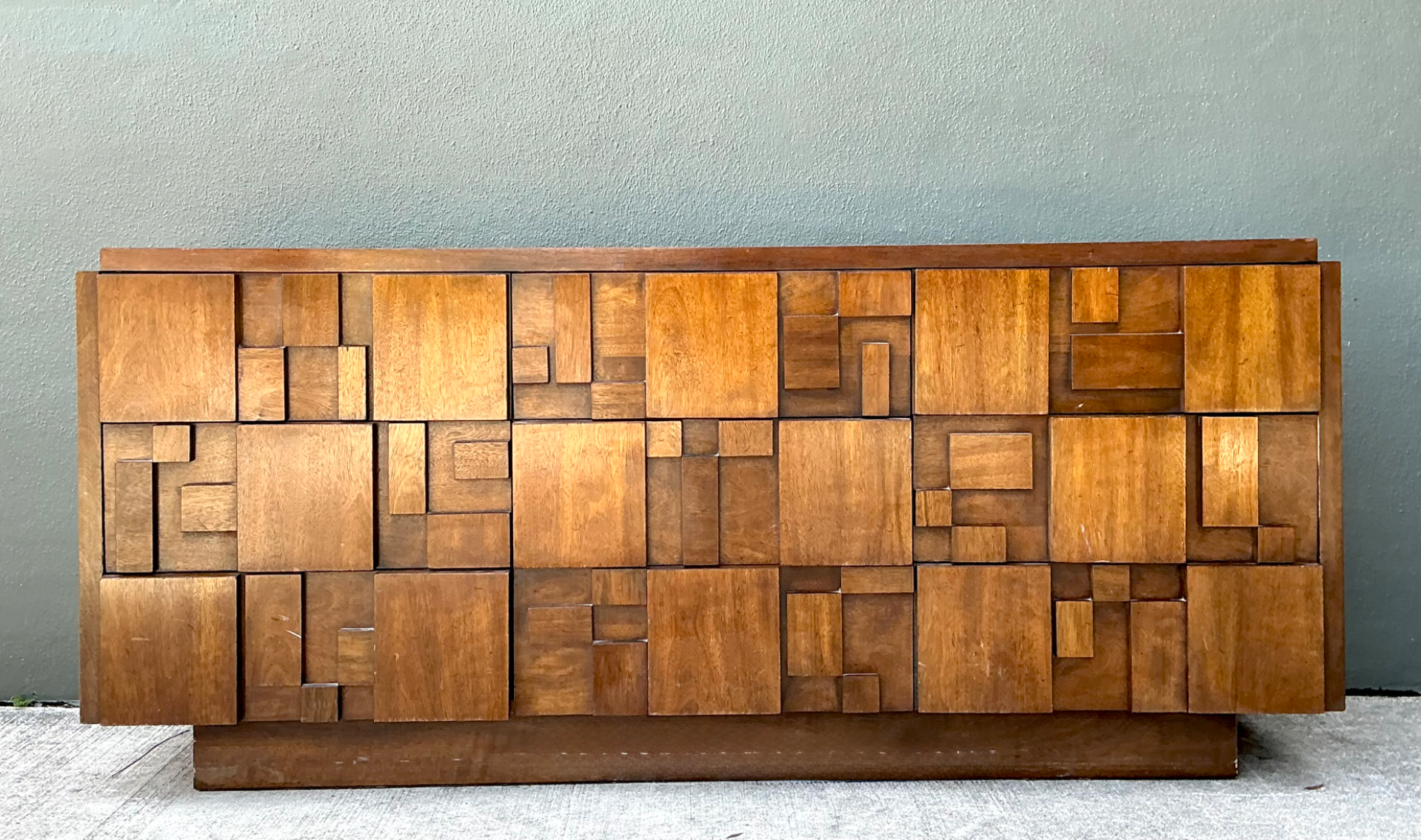 Vintage Lane Brutalist “Mosaics” Geometric Wood Credenza - Back view