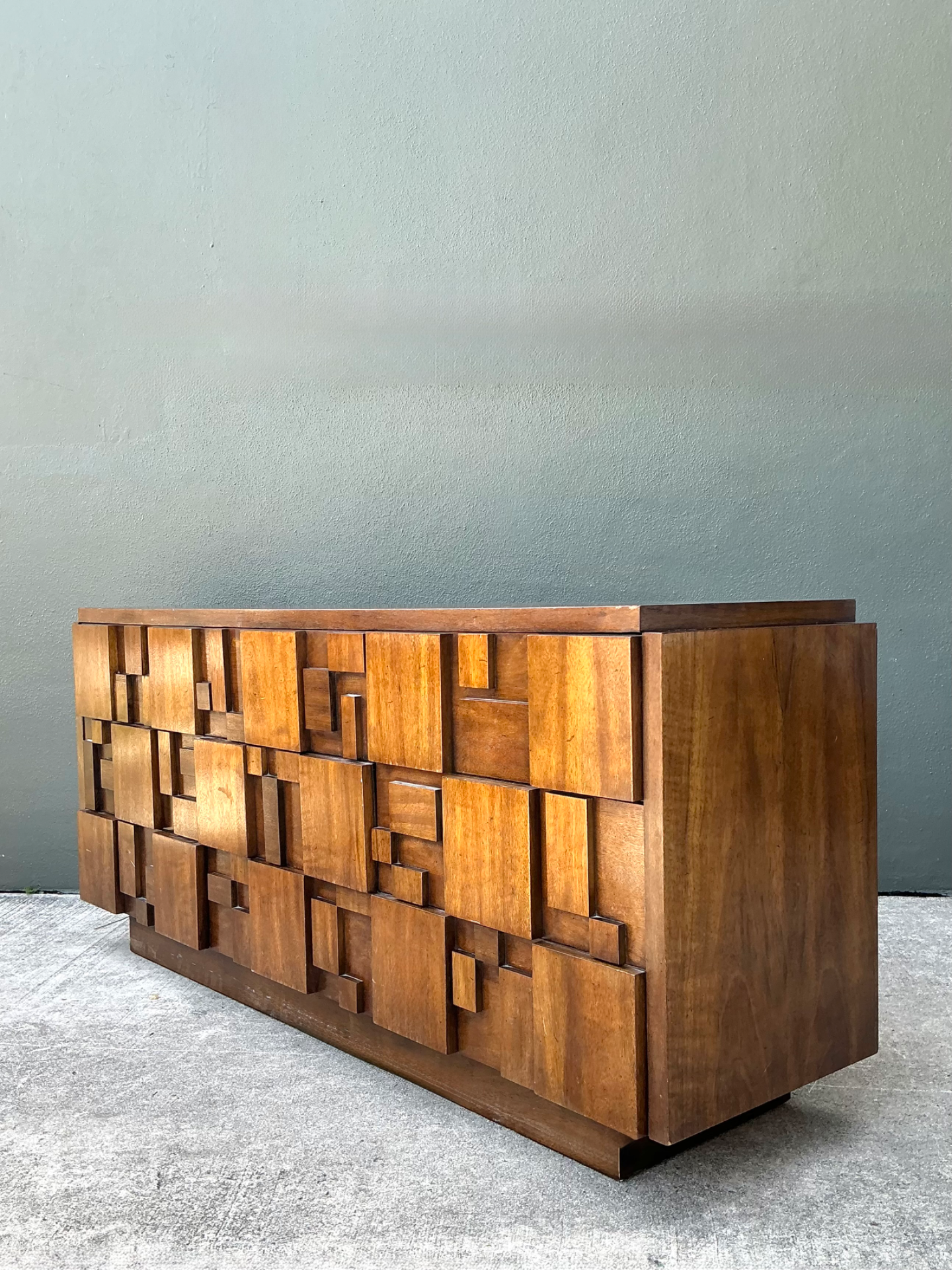 Vintage Lane Brutalist “Mosaics” Geometric Wood Credenza - Side view