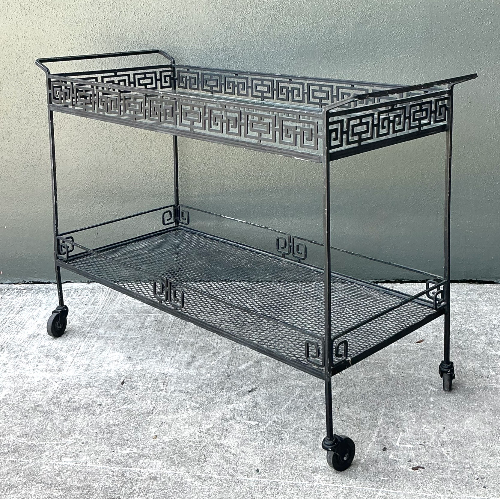 Vintage Meadowcraft Greek Key Metal Patio Set - Side view