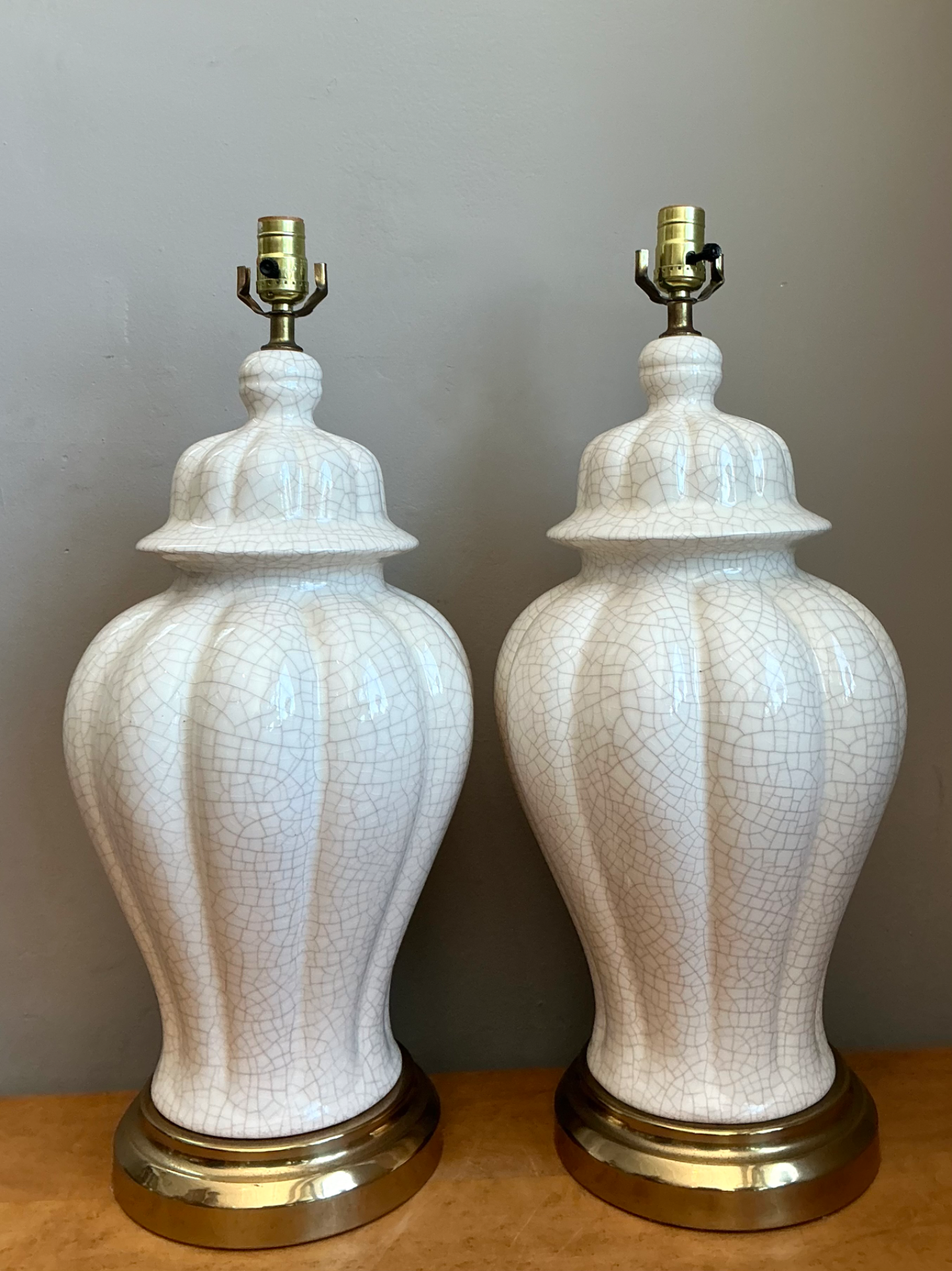 Vintage Crackle Glaze Ceramic Table Lamps - Pair - Top view