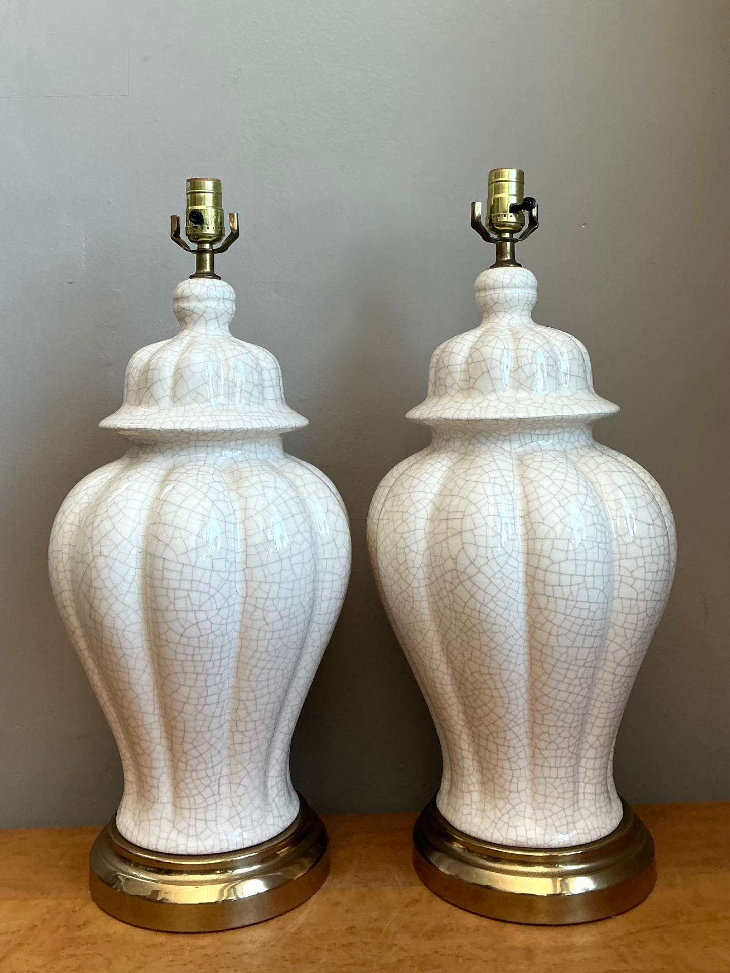 Vintage Crackle Glaze Ceramic Table Lamps - Pair - Side view