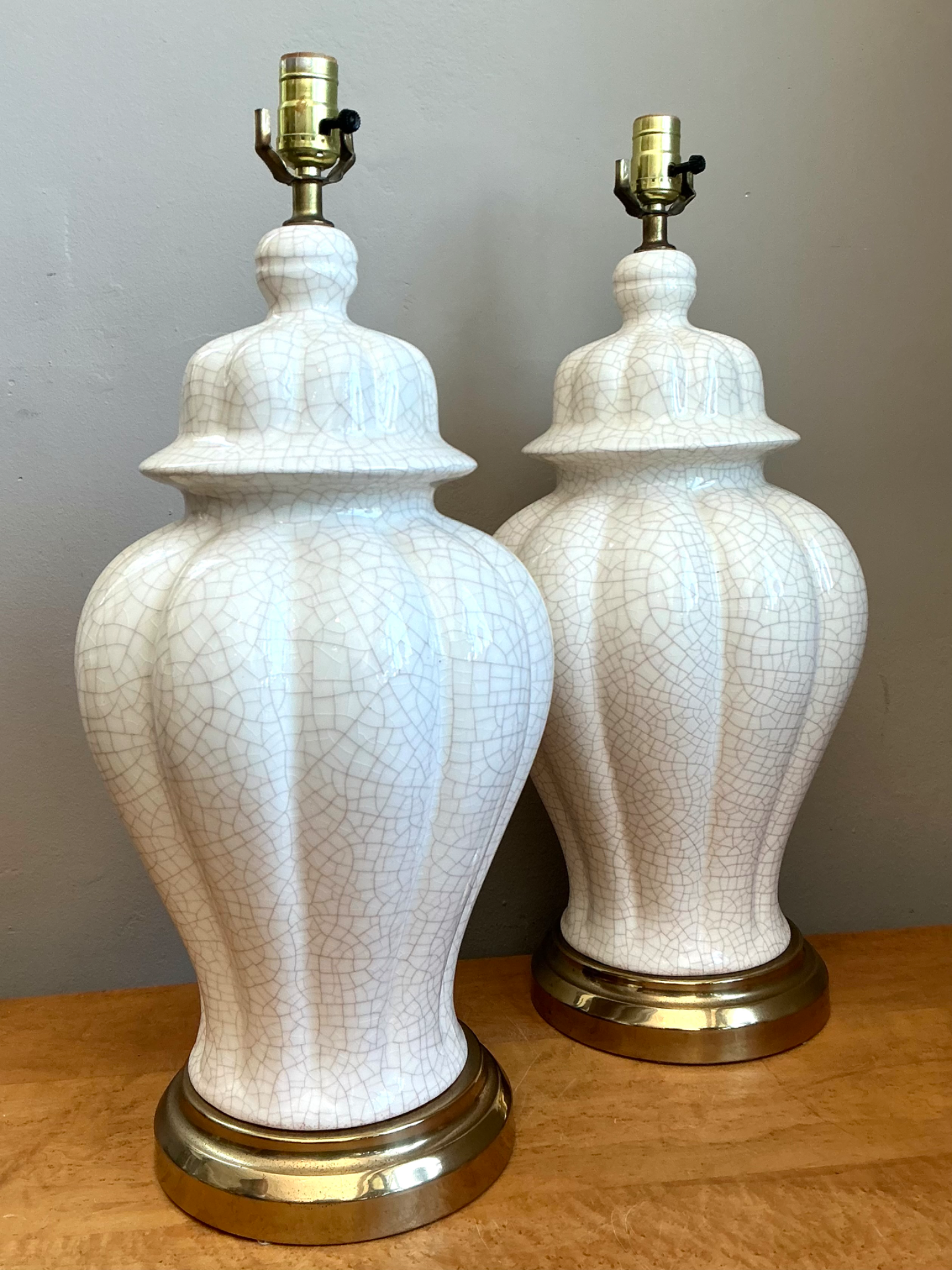 Vintage Crackle Glaze Ceramic Table Lamps - Pair - Back view