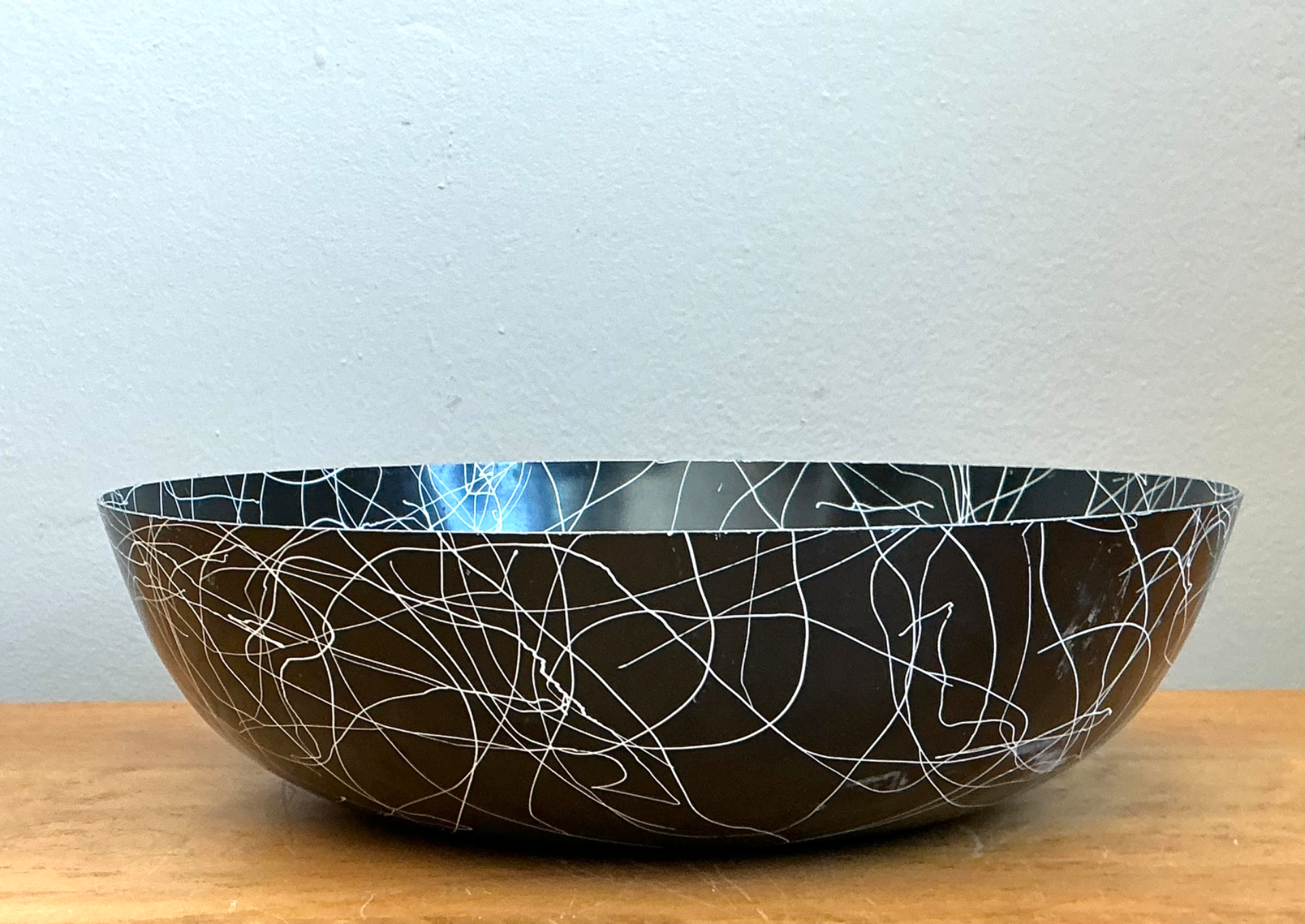 Vintage Black and White Melamine Bowl - Top view