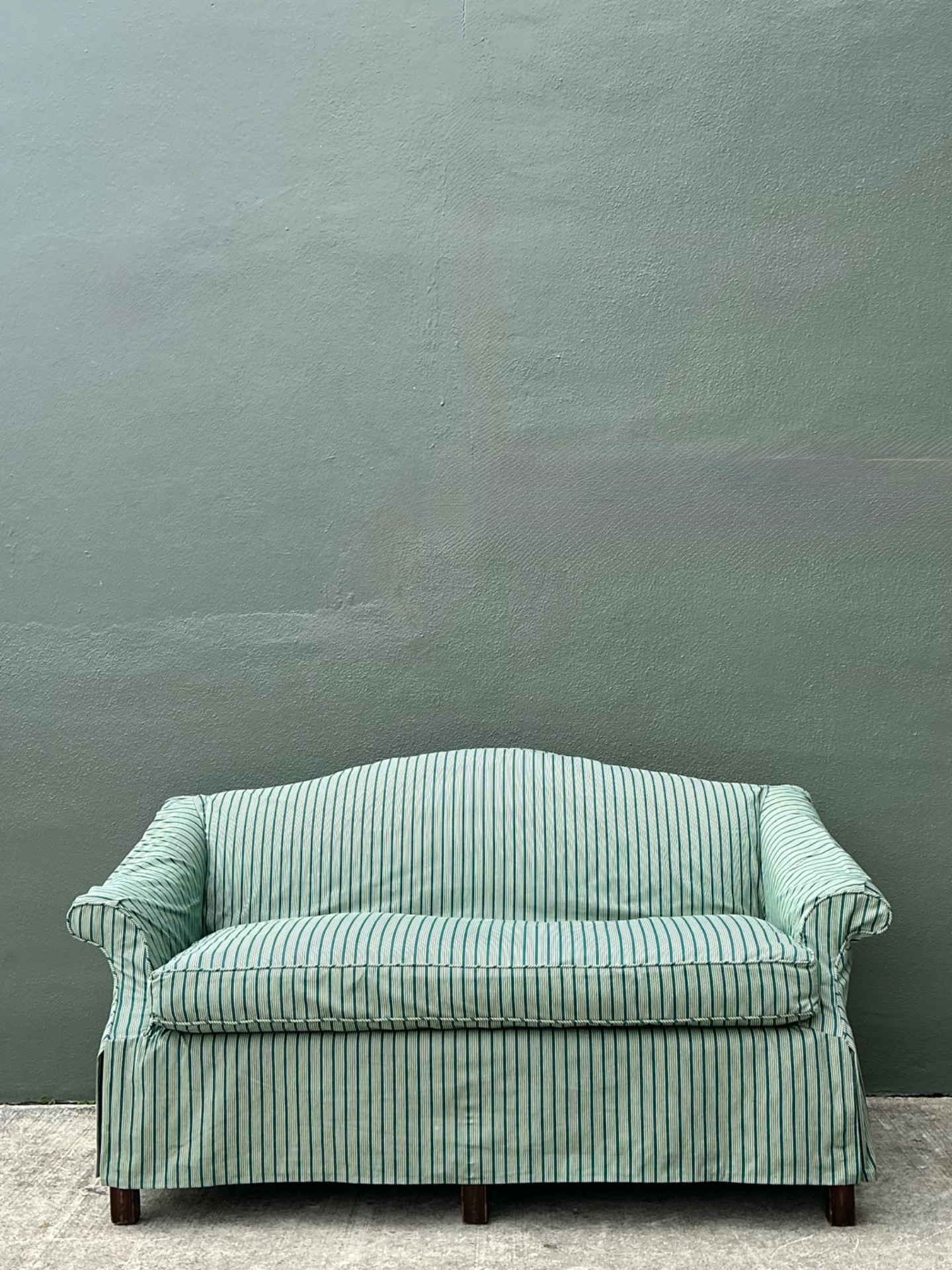 Vintage Striped Slip Covered Camelback Loveseat - Side view