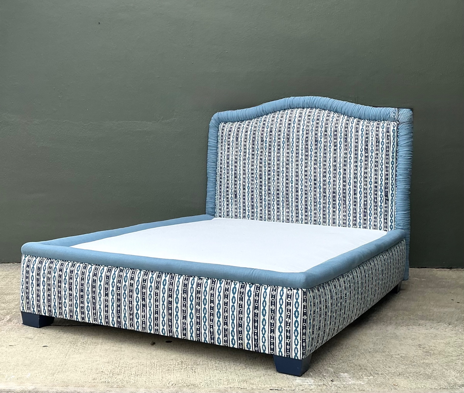 Vintage Upholstered Queen Bed Frame - Side view