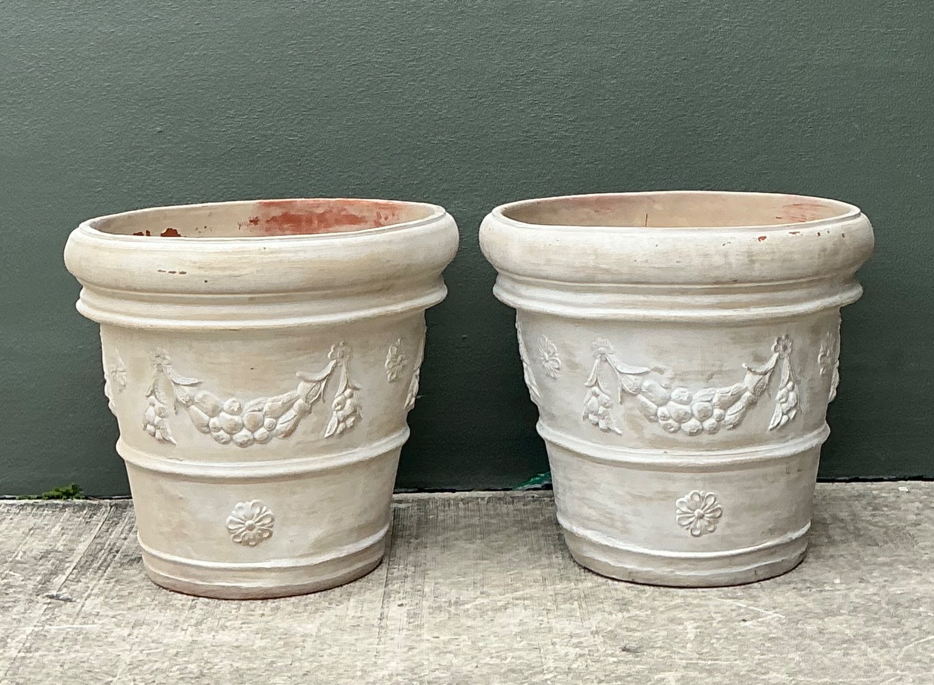 Vintage Italian Terracotta Planters - A Pair - Side view
