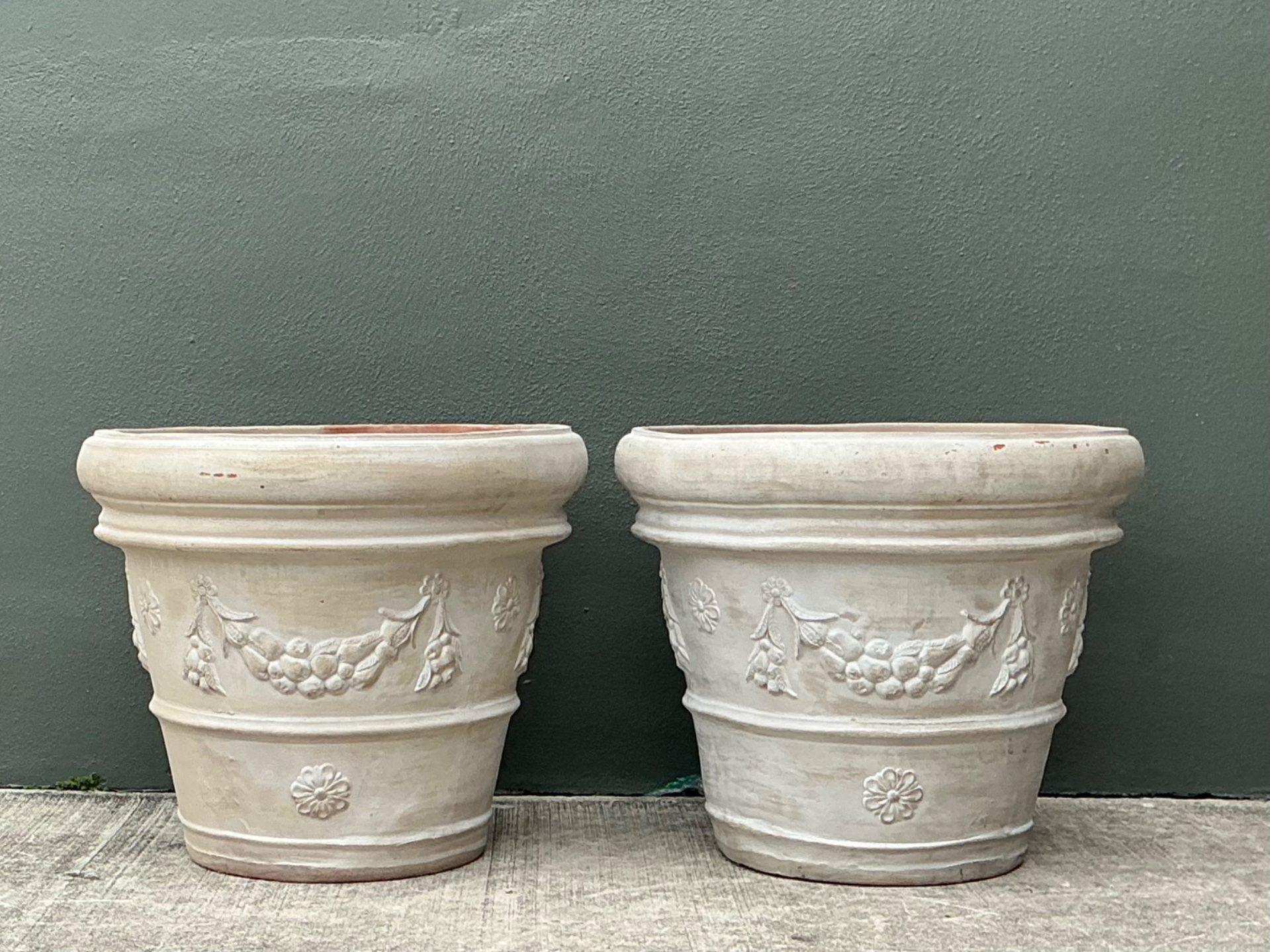 Vintage Italian Terracotta Planters - A Pair - Detail view