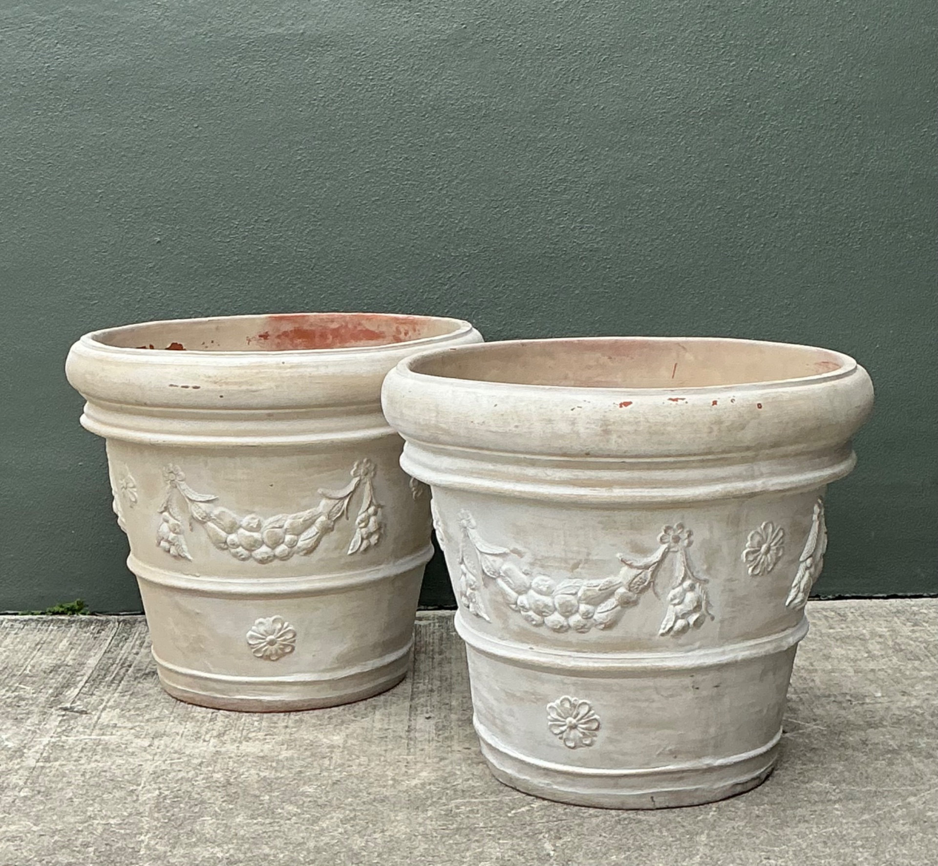 Vintage Italian Terracotta Planters - A Pair - Back view