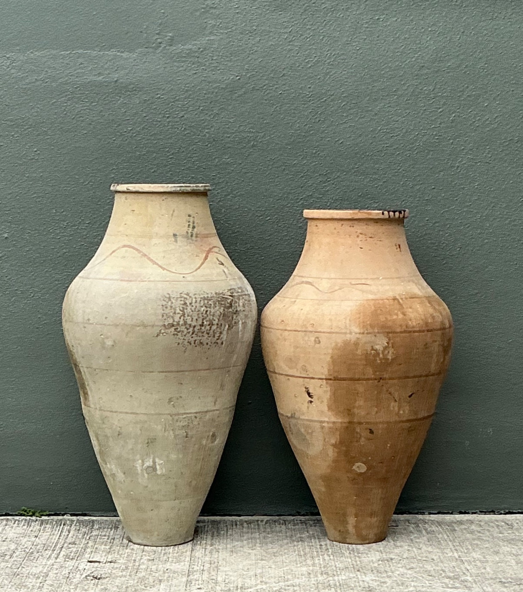 Vintage Monumental Turkish Terracotta Vessels - A Pair - Detail view