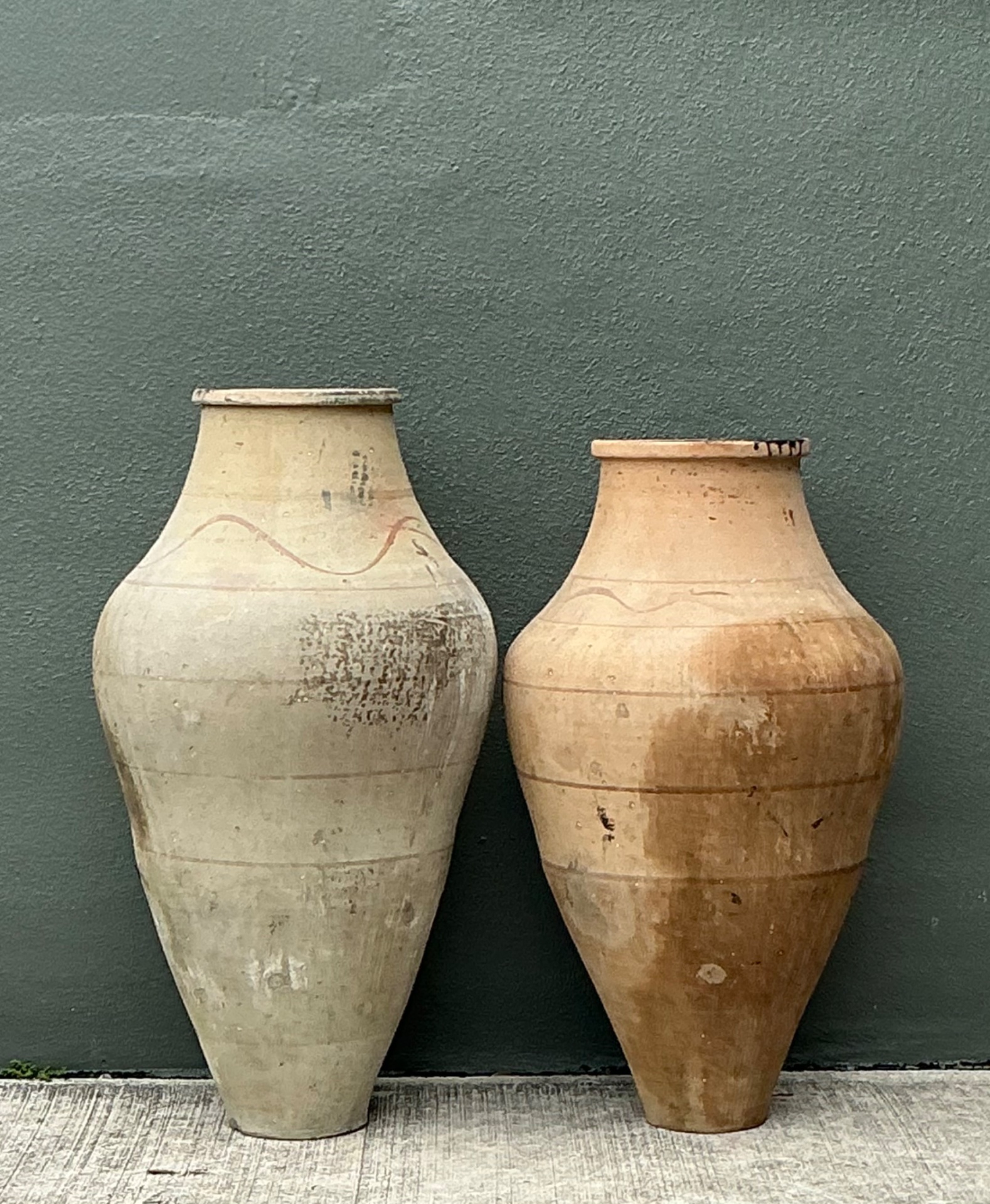 Vintage Monumental Turkish Terracotta Vessels - A Pair - Back view