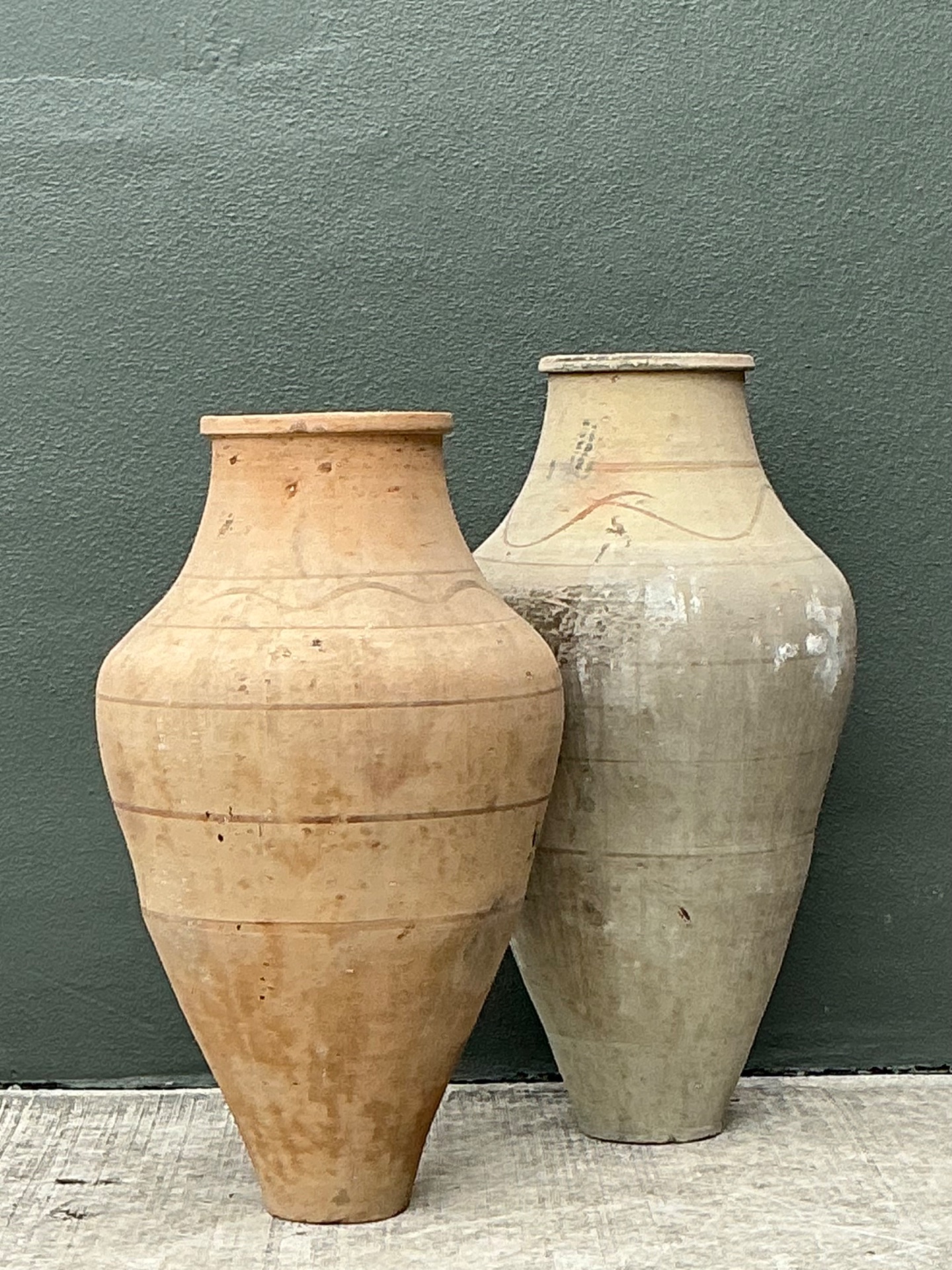 Vintage Monumental Turkish Terracotta Vessels - A Pair - Top view